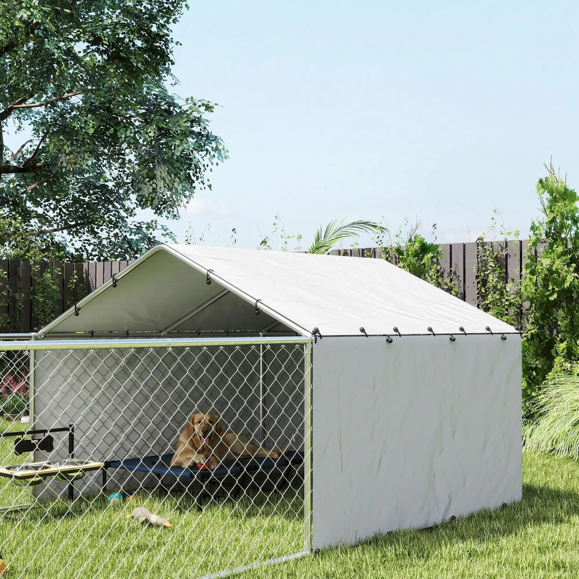 Galvanized Steel Dog Kennel, Outdoor, Waterproof UV-Resistant Cover, Large Dogs, 13.1' x 7.5' x 4.9' - Image 10