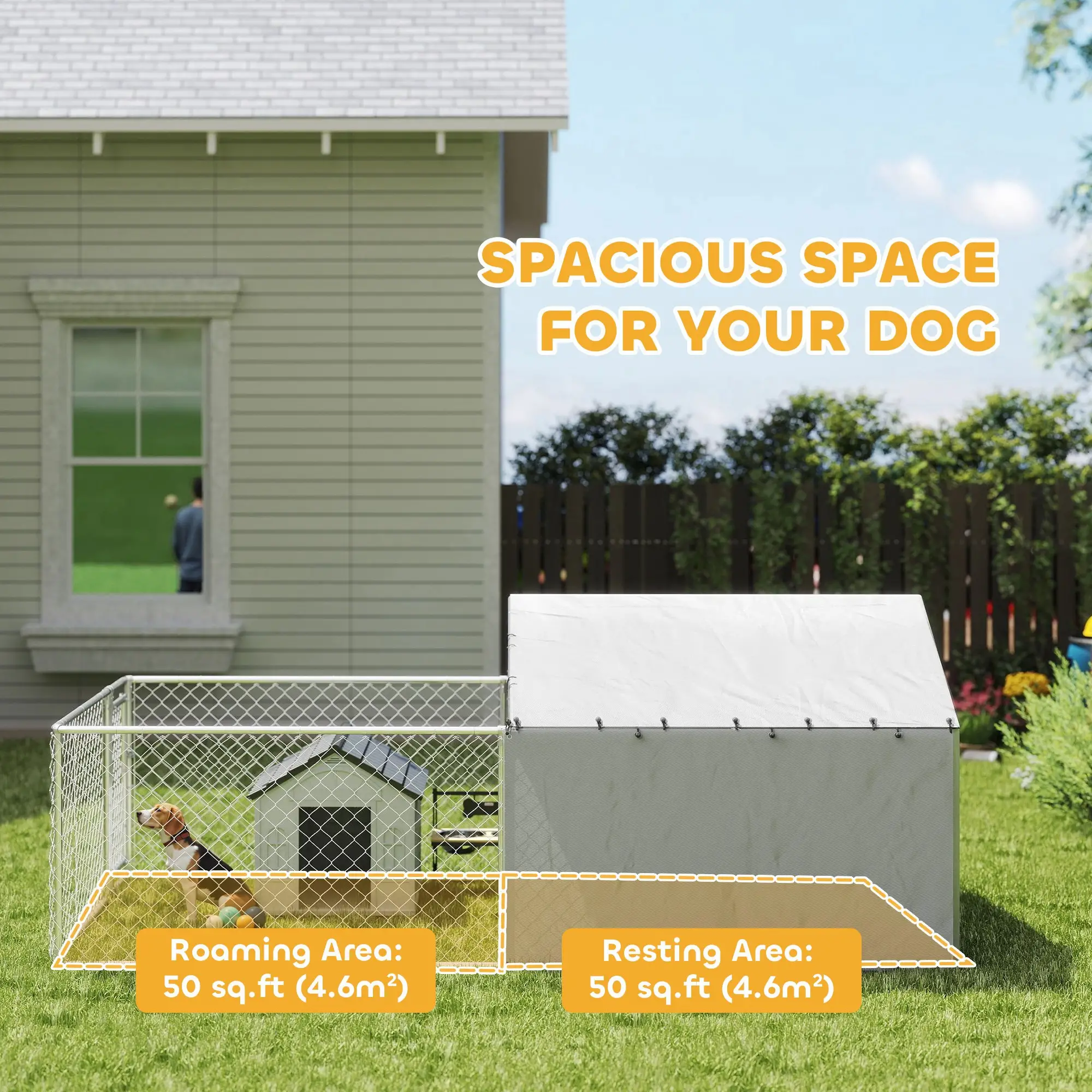 Galvanized Steel Dog Kennel, Outdoor, Waterproof UV-Resistant Cover, Large Dogs, 13.1' x 7.5' x 4.9' - Image 4