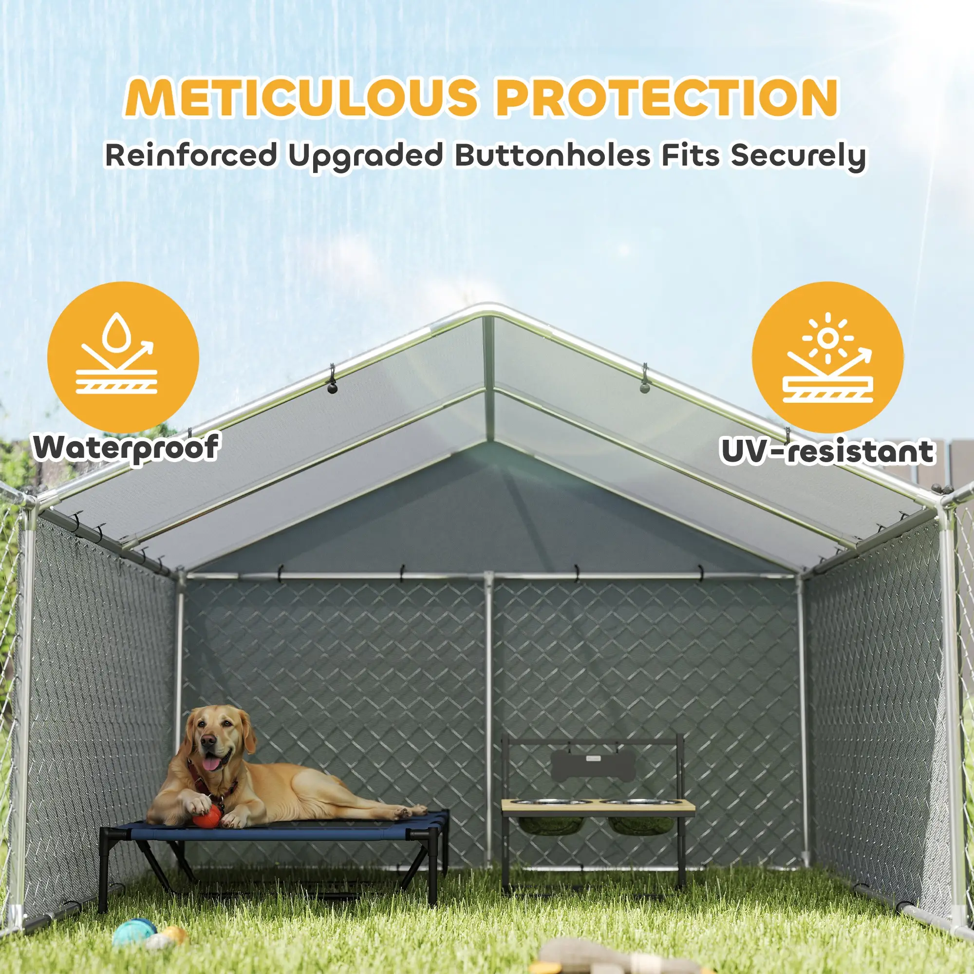 Galvanized Steel Dog Kennel, Outdoor, Waterproof UV-Resistant Cover, Large Dogs, 13.1' x 7.5' x 4.9' - Image 5