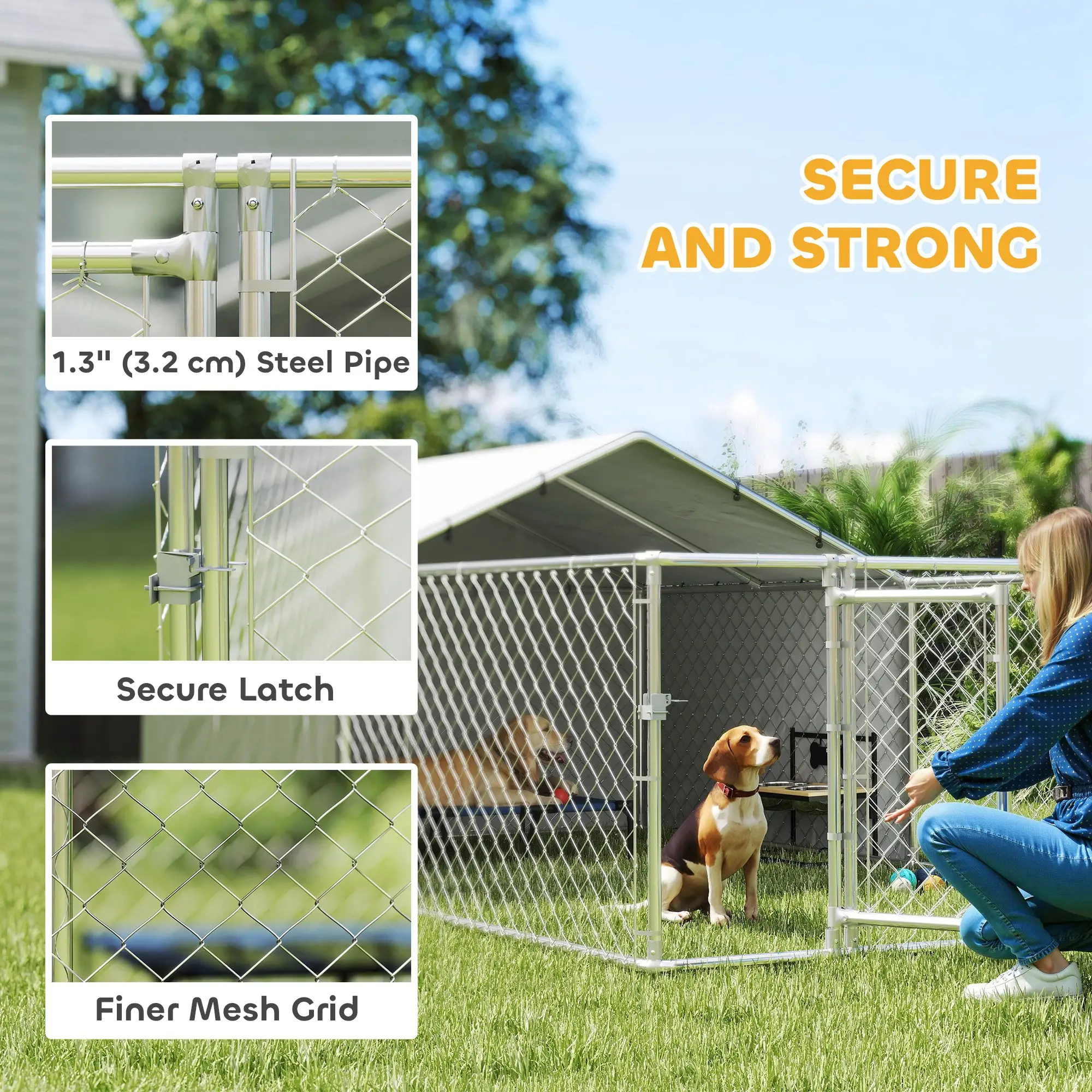 Galvanized Steel Dog Kennel, Outdoor, Waterproof UV-Resistant Cover, Large Dogs, 13.1' x 7.5' x 4.9' - Image 6