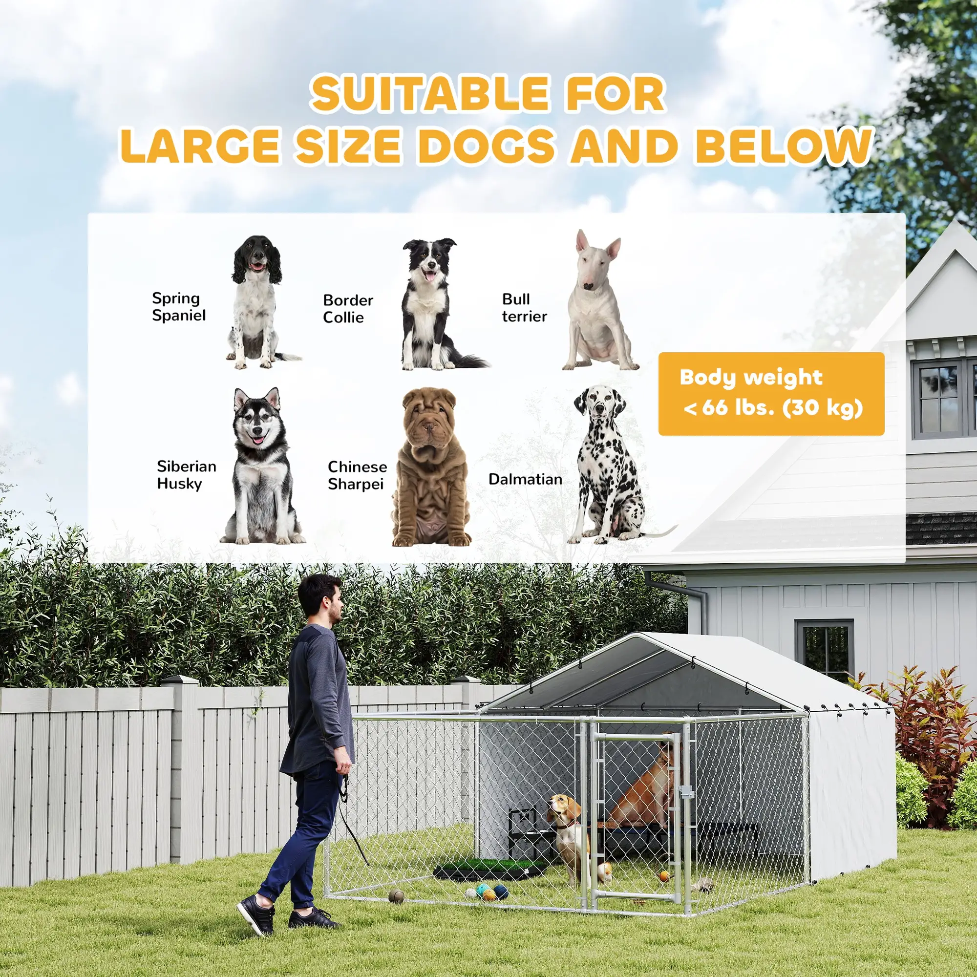 Galvanized Steel Dog Kennel, Outdoor, Waterproof UV-Resistant Cover, Large Dogs, 13.1' x 7.5' x 4.9' - Image 7