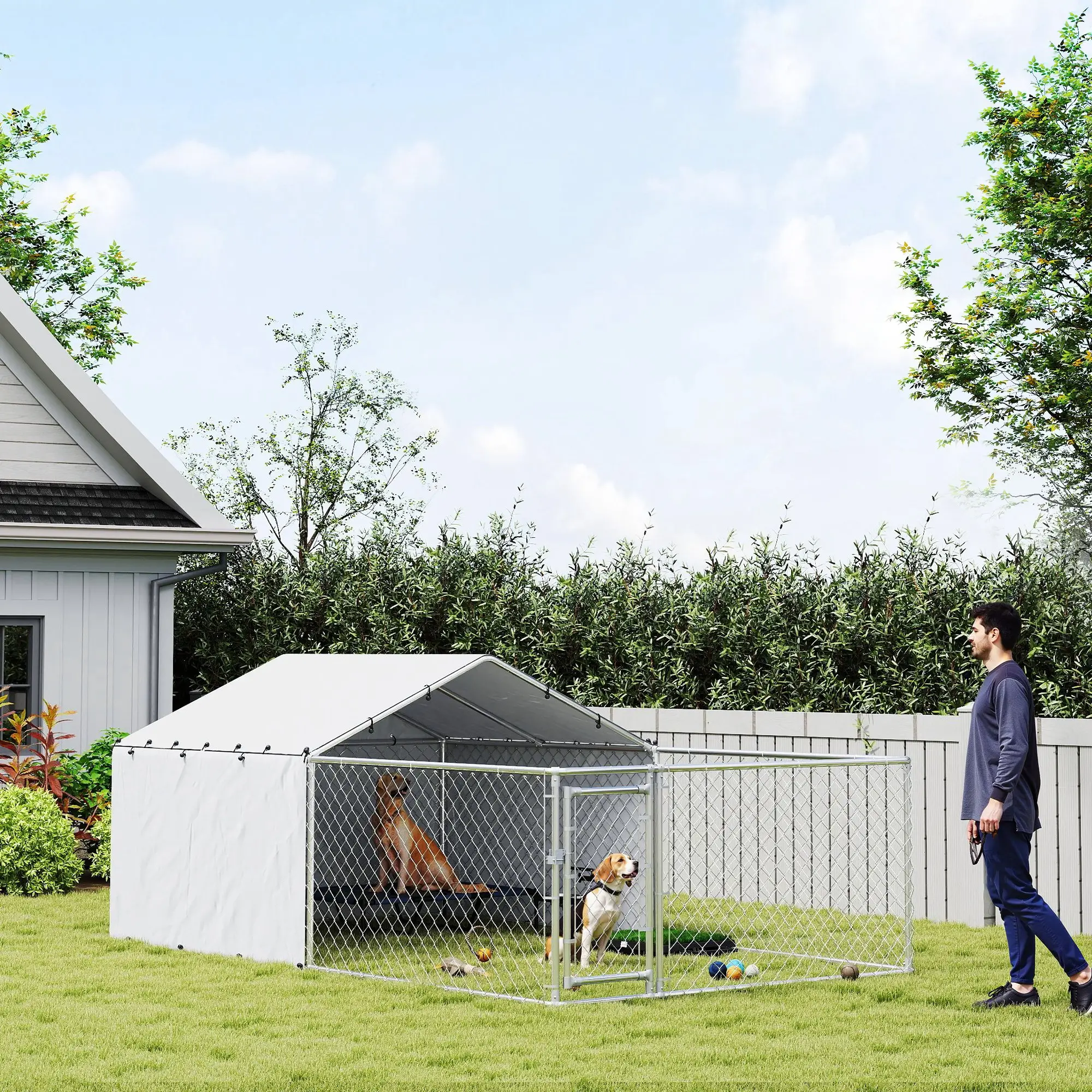 Galvanized Steel Dog Kennel, Outdoor, Waterproof UV-Resistant Cover, Large Dogs, 13.1' x 7.5' x 4.9' - Image 8