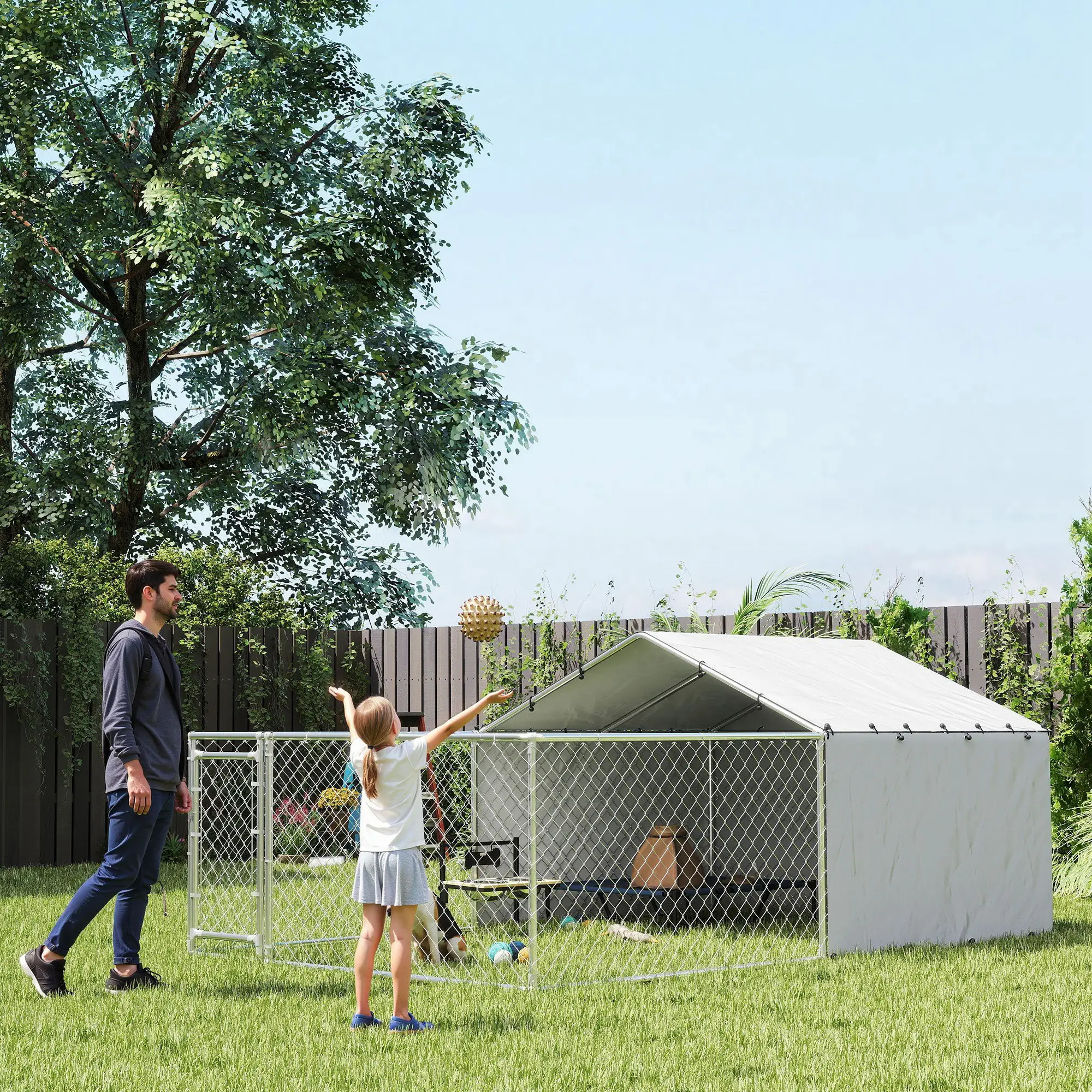 Galvanized Steel Dog Kennel, Outdoor, Waterproof UV-Resistant Cover, Large Dogs, 13.1' x 7.5' x 4.9' - Image 9