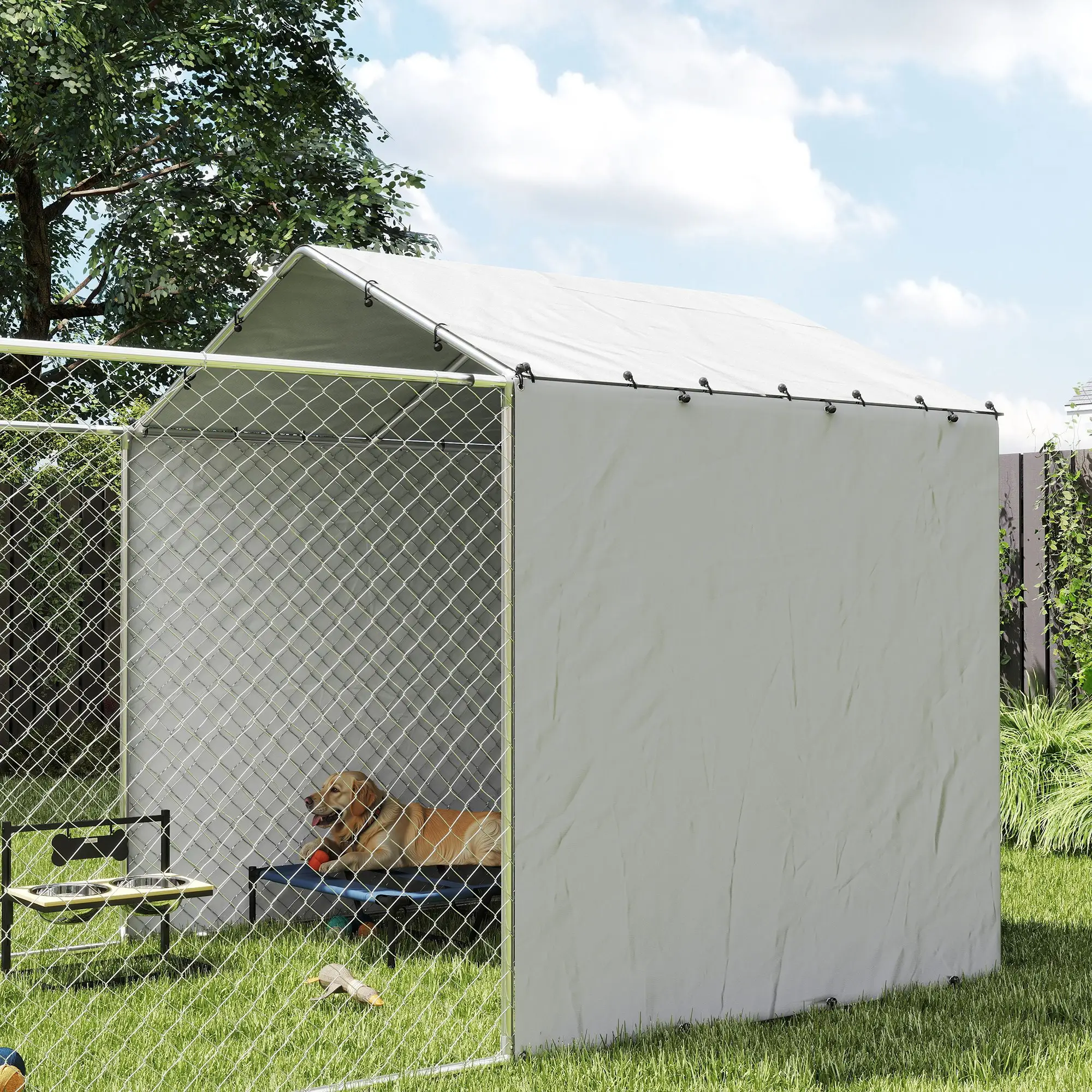 Galvanized Steel Dog Kennel, Waterproof UV-Resistant Cover, 13.1' x 7.5' x 7.5' - Image 10
