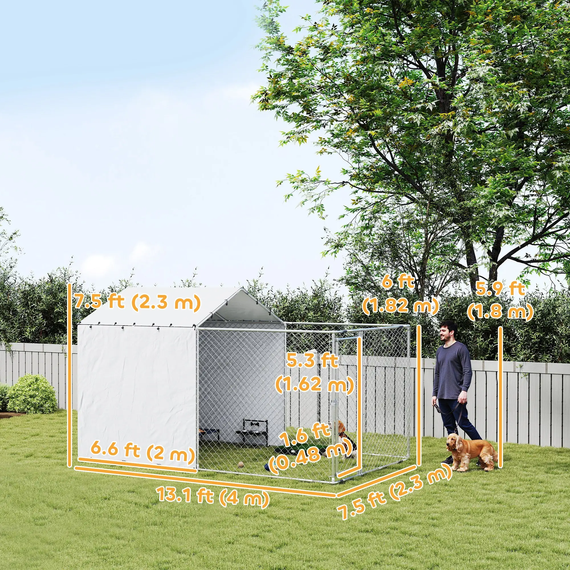 Galvanized Steel Dog Kennel, Waterproof UV-Resistant Cover, 13.1' x 7.5' x 7.5' - Image 3