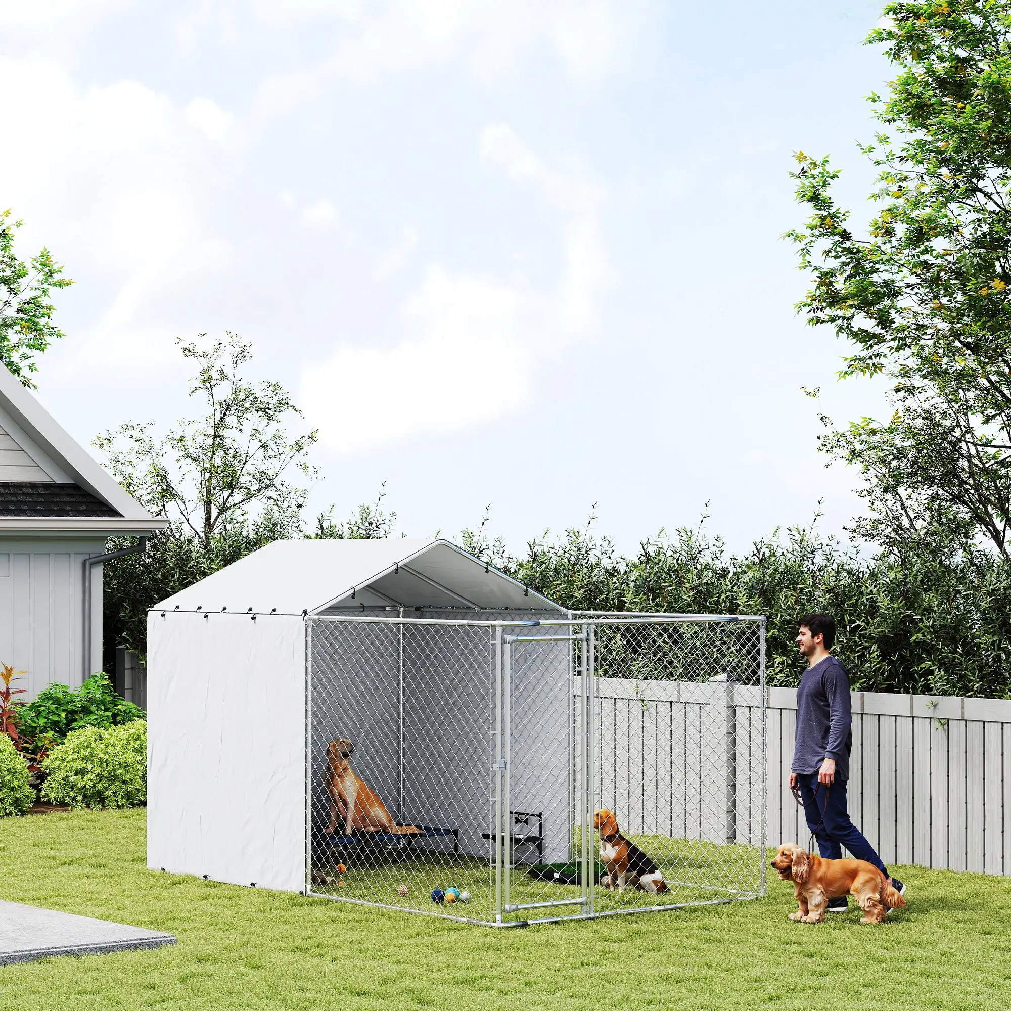 Galvanized Steel Dog Kennel, Waterproof UV-Resistant Cover, 13.1' x 7.5' x 7.5' - Image 8