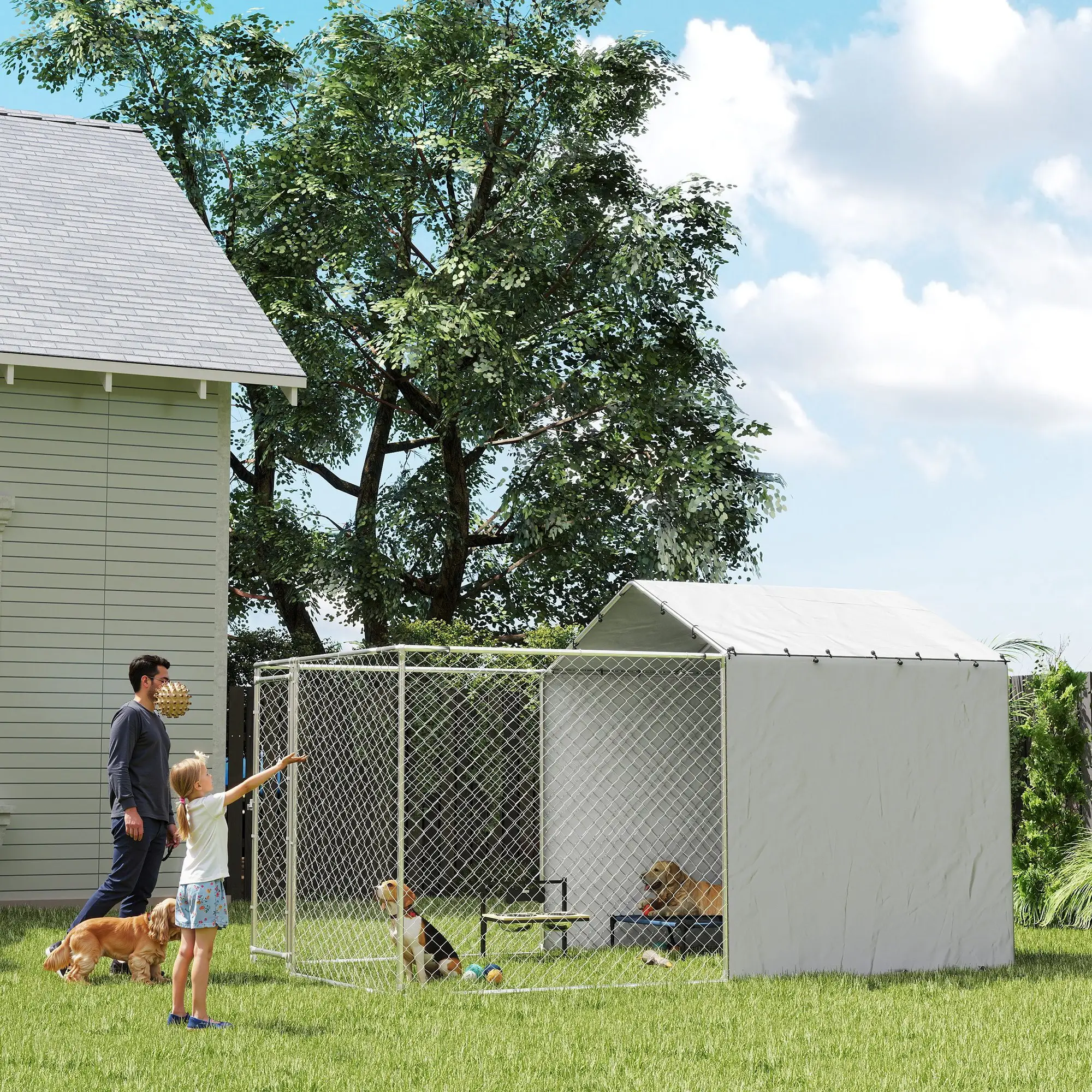 Galvanized Steel Dog Kennel, Waterproof UV-Resistant Cover, 13.1' x 7.5' x 7.5' - Image 9