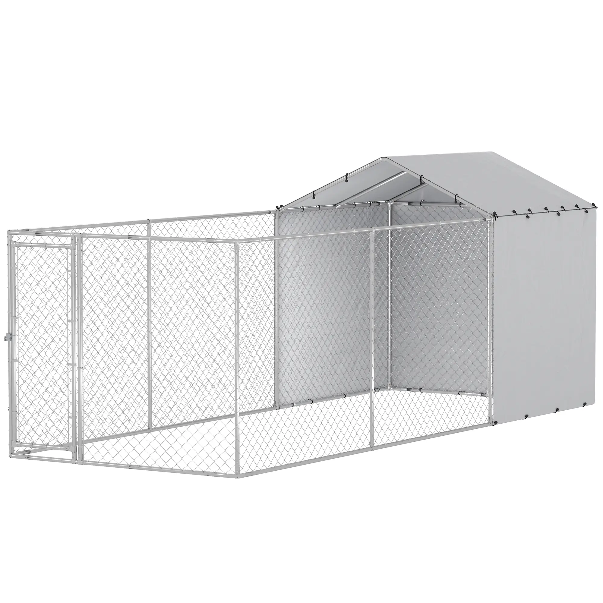 Galvanized Steel Dog Kennel, Waterproof UV-Resistant Cover, 19.7' x 7.5' x 7.5'
