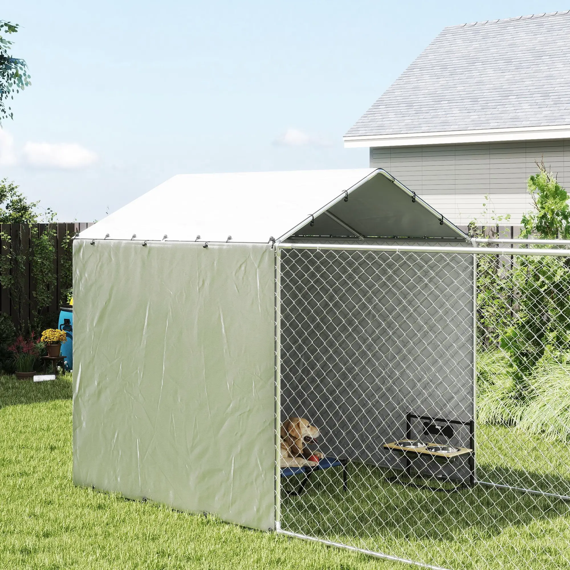 Galvanized Steel Dog Kennel, Waterproof UV-Resistant Cover, 19.7' x 7.5' x 7.5' - Image 10