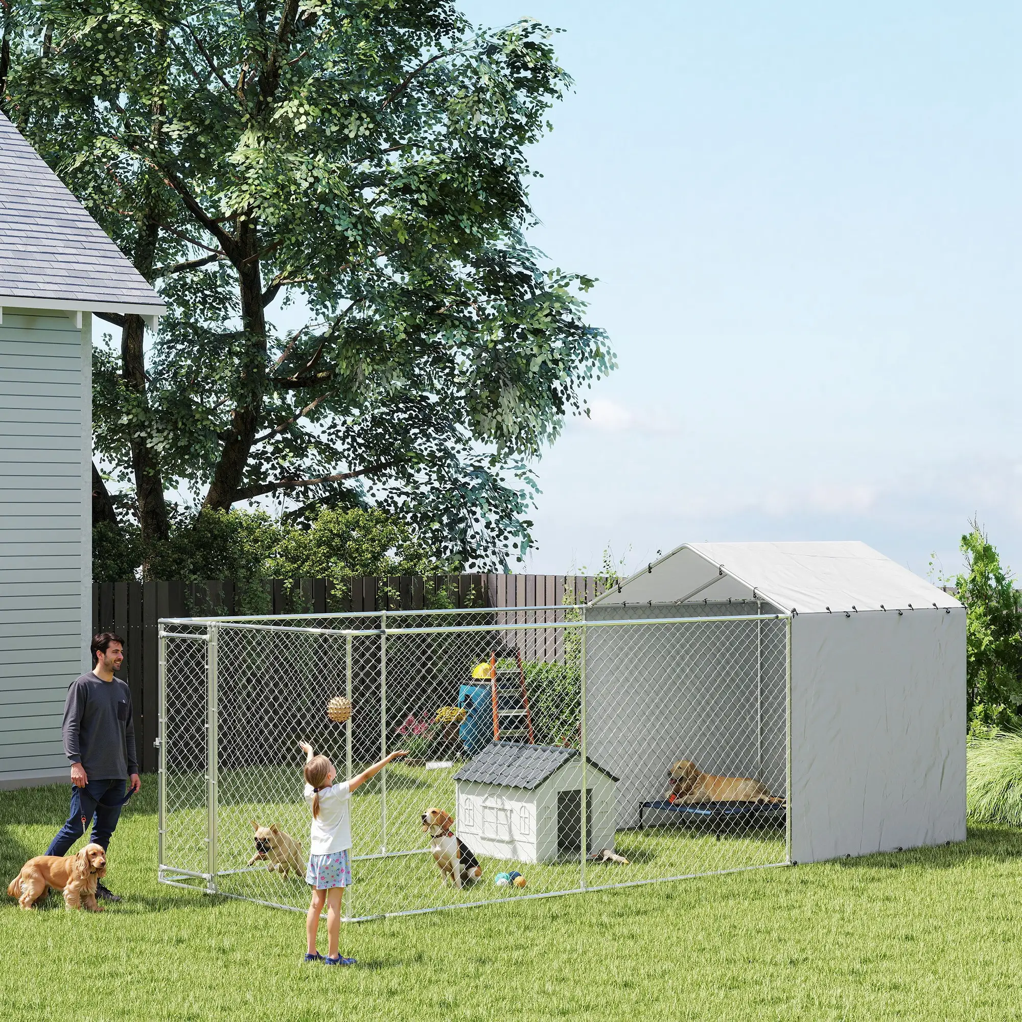 Galvanized Steel Dog Kennel, Waterproof UV-Resistant Cover, 19.7' x 7.5' x 7.5' - Image 2