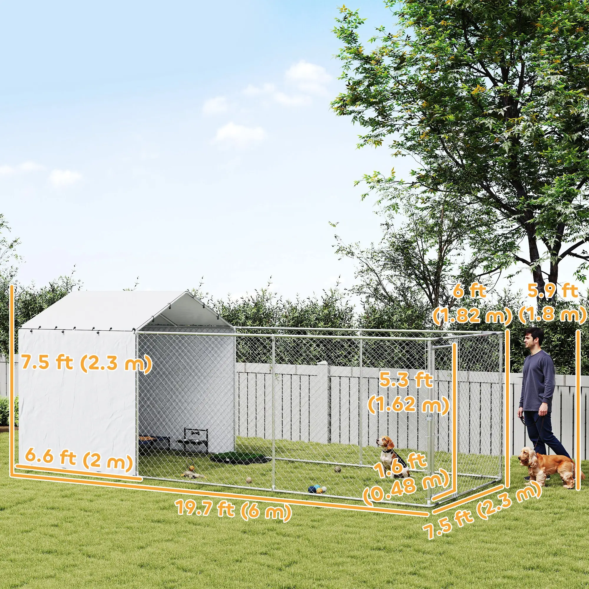 Galvanized Steel Dog Kennel, Waterproof UV-Resistant Cover, 19.7' x 7.5' x 7.5' - Image 3
