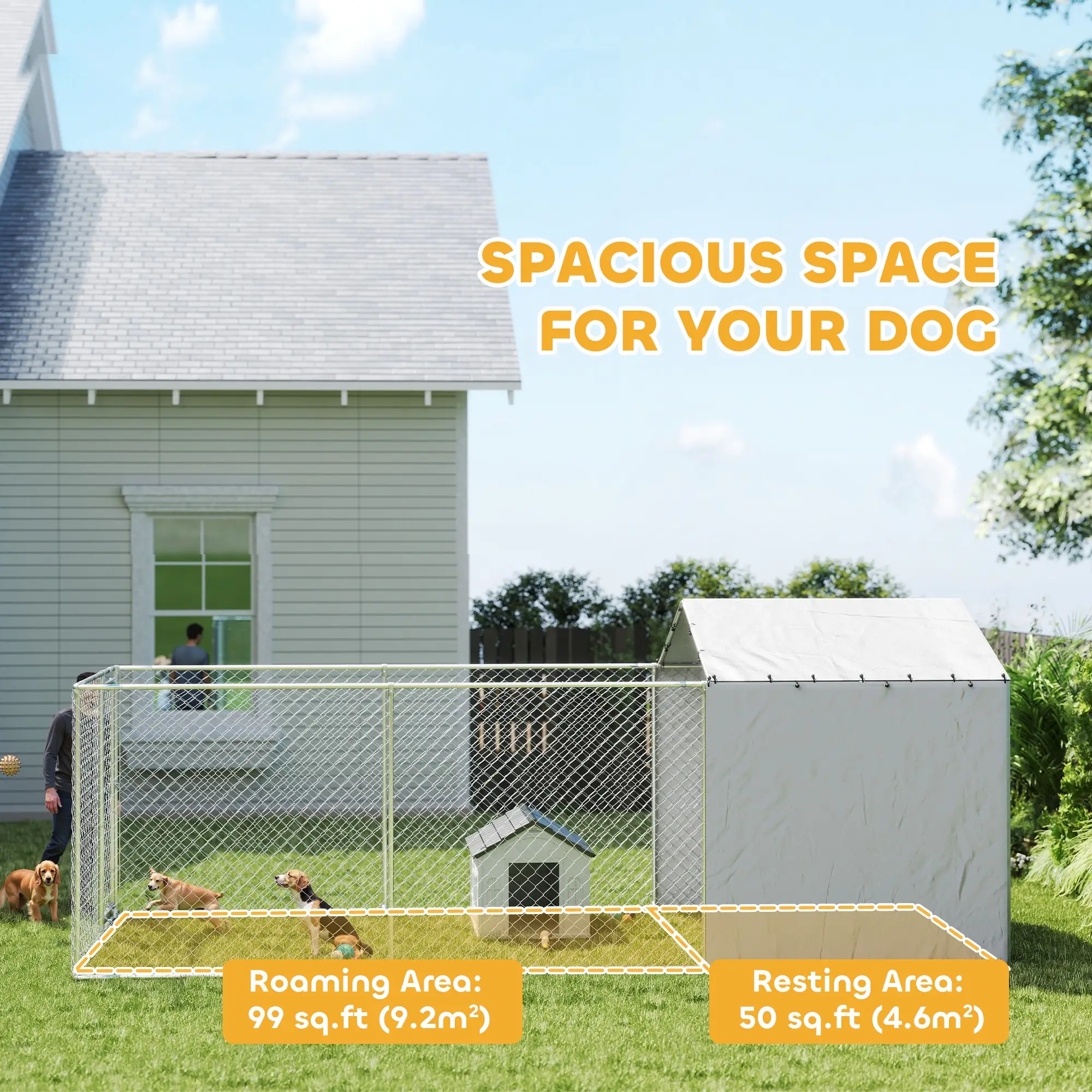 Galvanized Steel Dog Kennel, Waterproof UV-Resistant Cover, 19.7' x 7.5' x 7.5' - Image 4