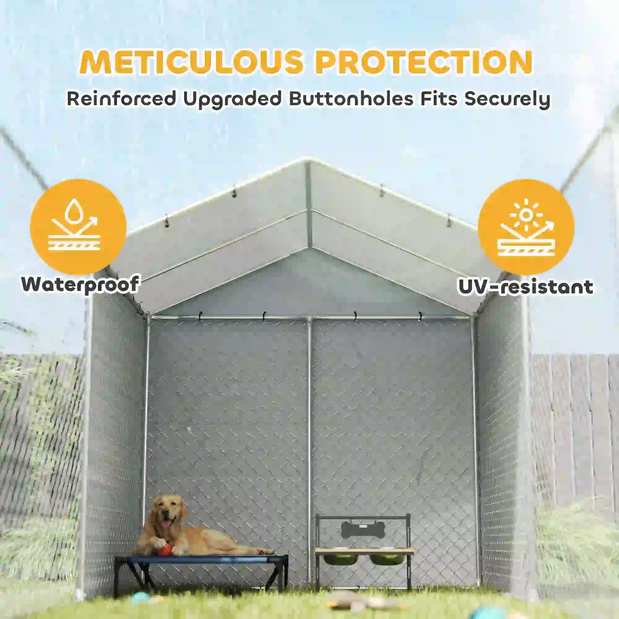 Galvanized Steel Dog Kennel, Waterproof UV-Resistant Cover, 19.7' x 7.5' x 7.5' - Image 5