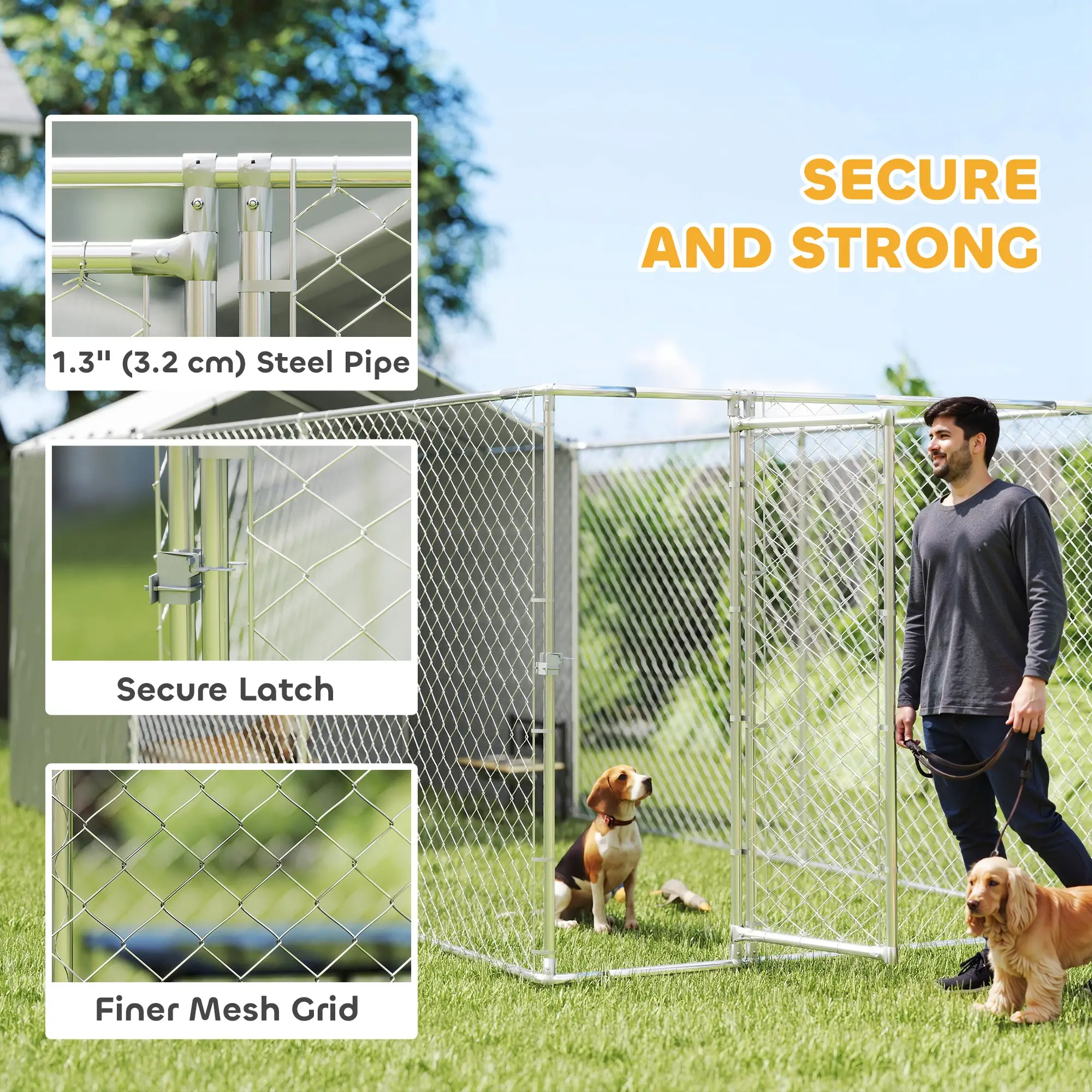 Galvanized Steel Dog Kennel, Waterproof UV-Resistant Cover, 19.7' x 7.5' x 7.5' - Image 6