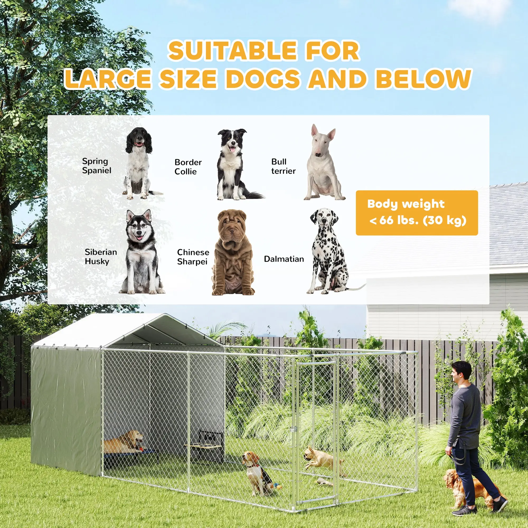 Galvanized Steel Dog Kennel, Waterproof UV-Resistant Cover, 19.7' x 7.5' x 7.5' - Image 7