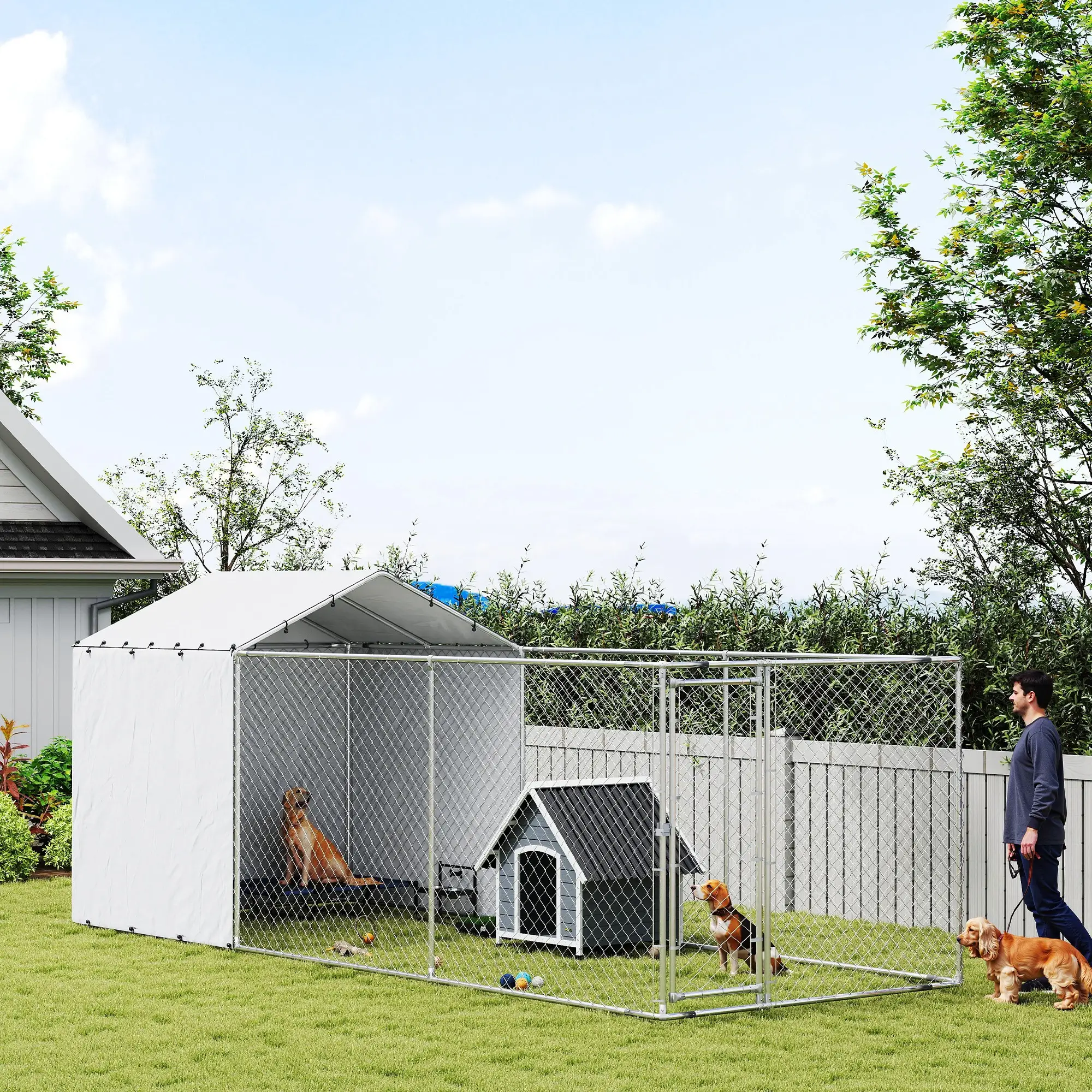 Galvanized Steel Dog Kennel, Waterproof UV-Resistant Cover, 19.7' x 7.5' x 7.5' - Image 8