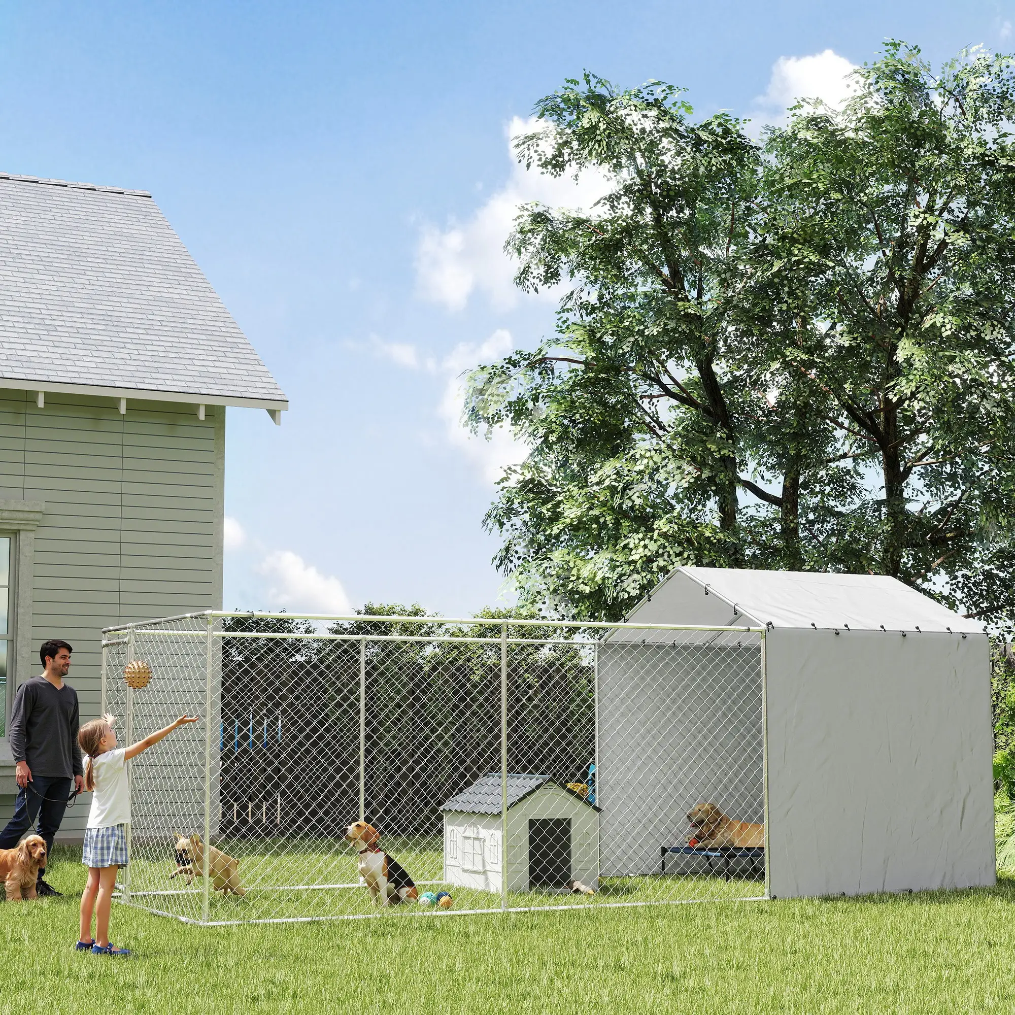 Galvanized Steel Dog Kennel, Waterproof UV-Resistant Cover, 19.7' x 7.5' x 7.5' - Image 9