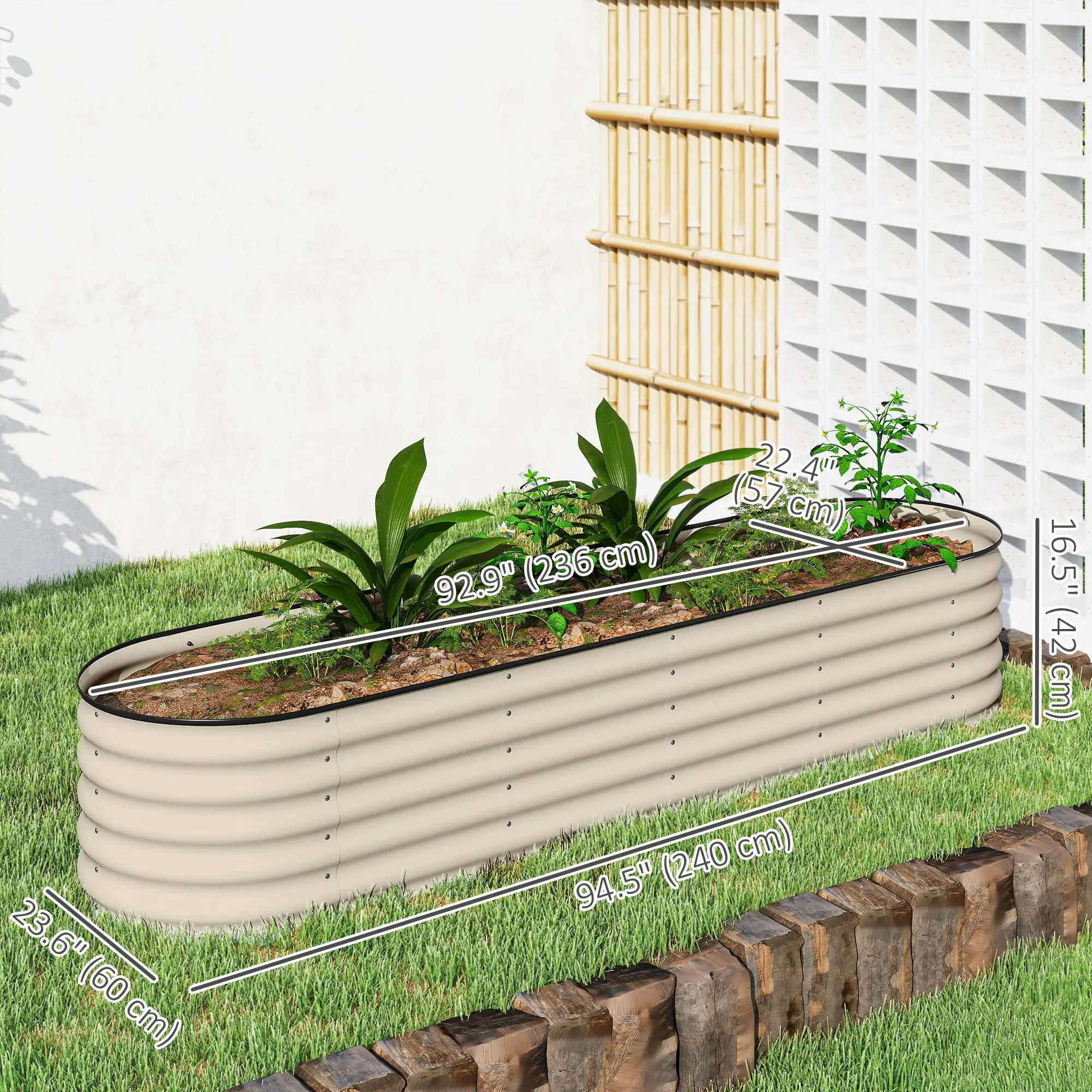 Galvanized Steel Raised Garden Bed, 8 x 2 x 1.5 FT, Cream White - Image 3
