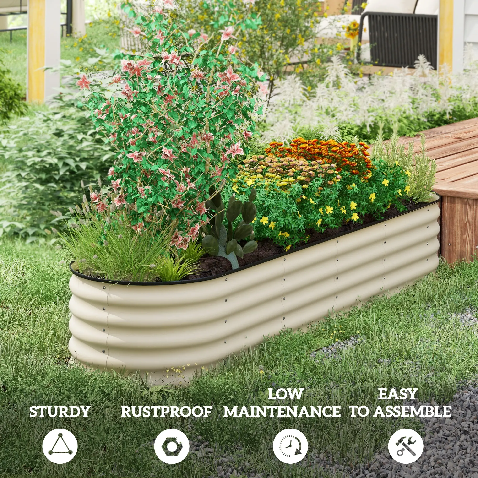 Galvanized Steel Raised Garden Bed, 8 x 2 x 1.5 FT, Cream White - Image 7