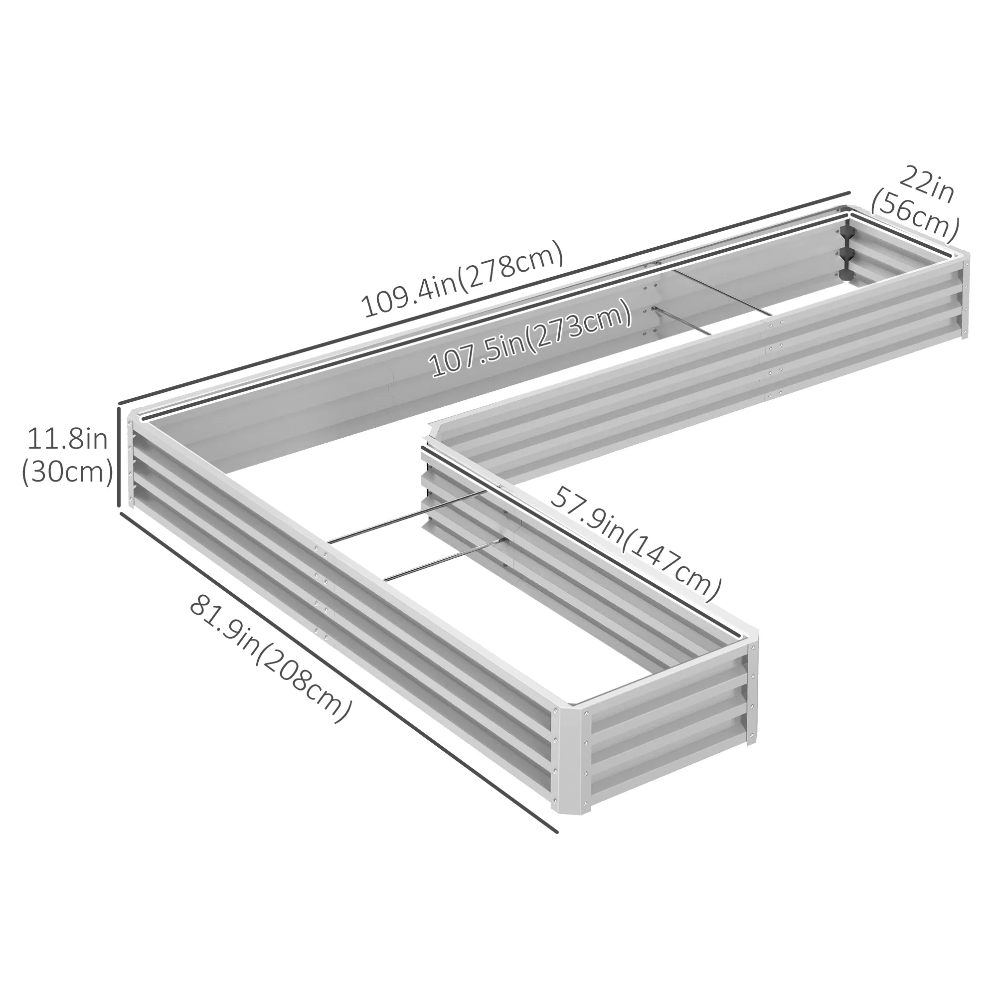 Galvanized Steel Raised Garden Bed, 82" x 109" x 12", Silver - Image 3