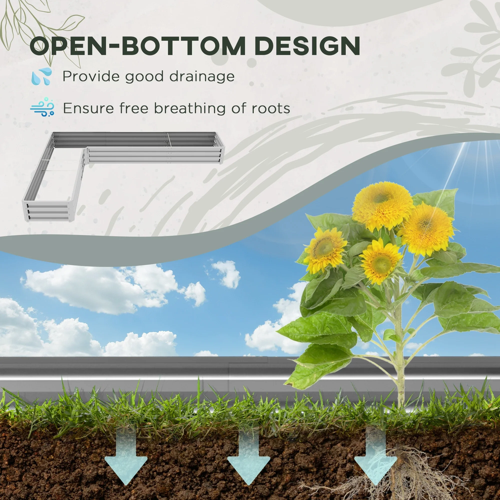 Galvanized Steel Raised Garden Bed, 82" x 109" x 12", Silver - Image 5