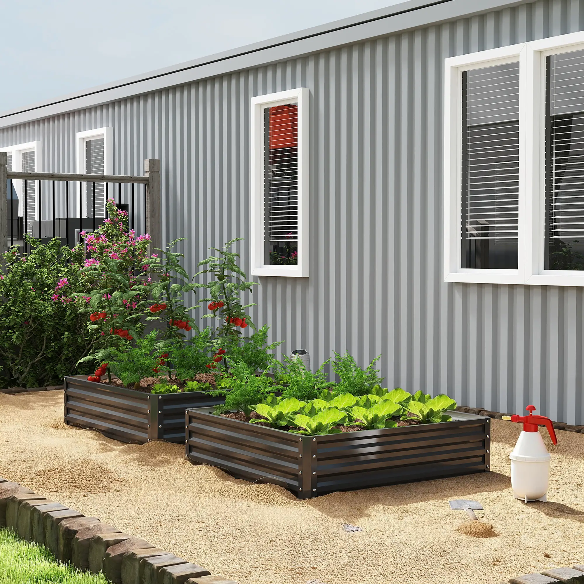 Galvanized Steel Raised Garden Bed, Black - Image 10