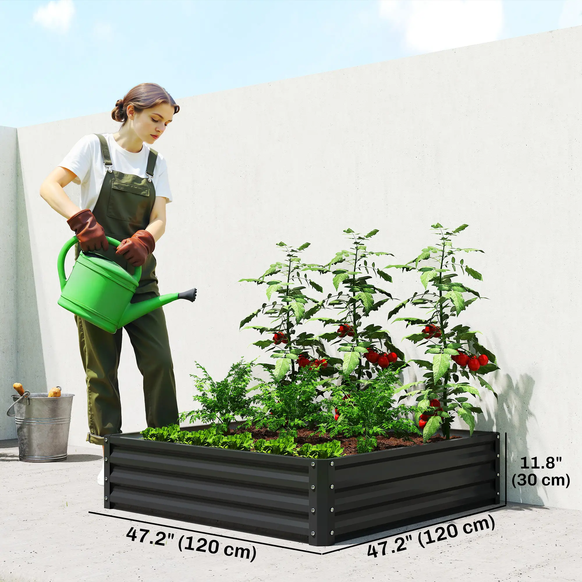 Galvanized Steel Raised Garden Bed, Black - Image 3