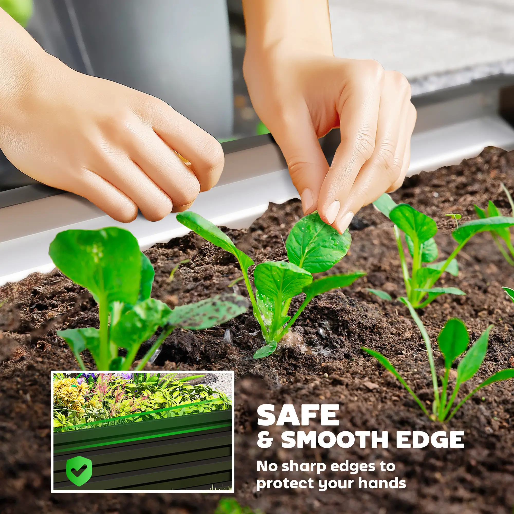 Galvanized Steel Raised Garden Bed, Black - Image 5