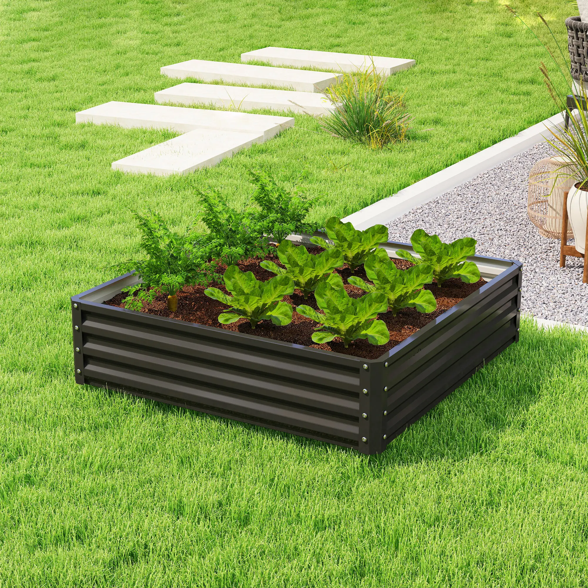 Galvanized Steel Raised Garden Bed, Black - Image 7