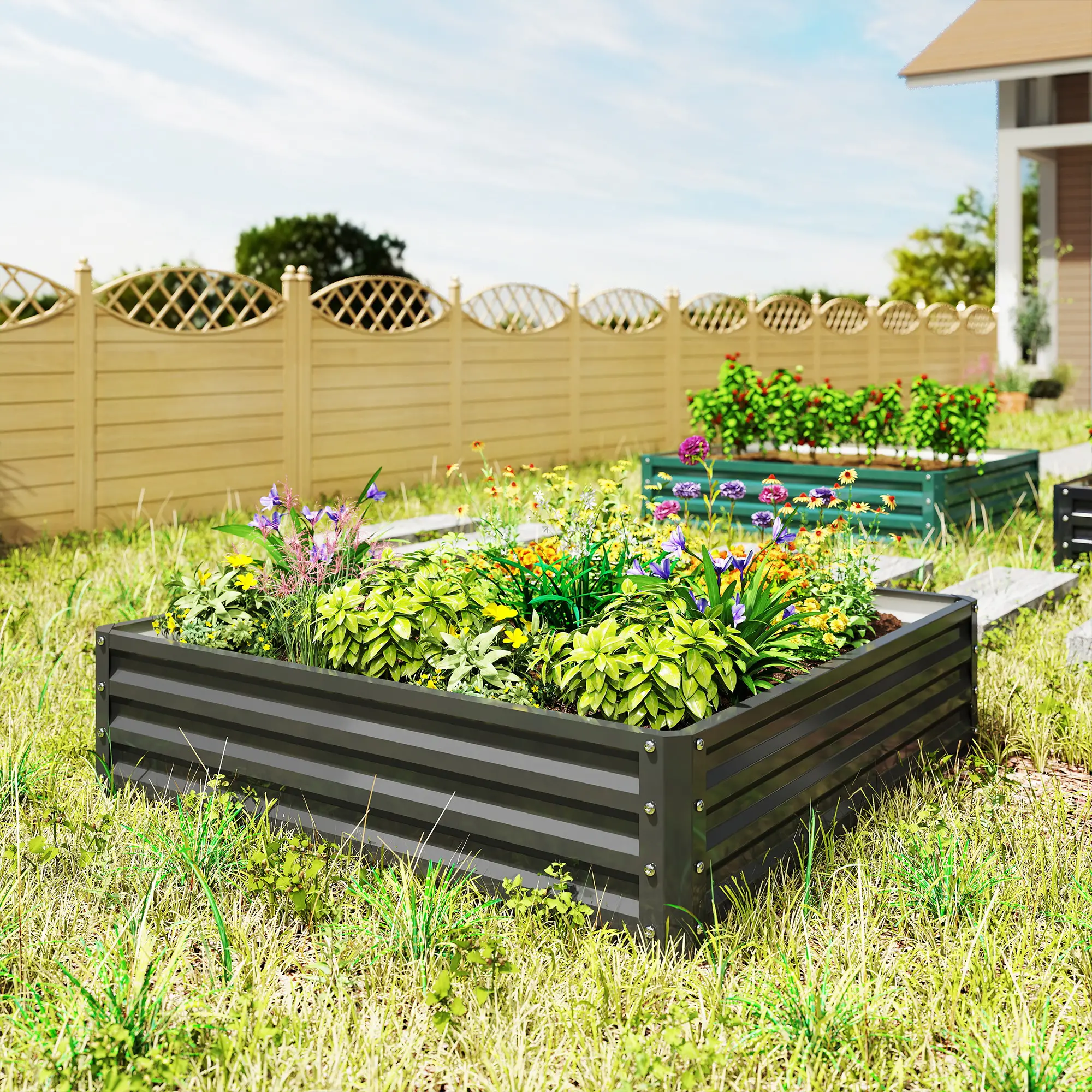 Galvanized Steel Raised Garden Bed, Black - Image 8