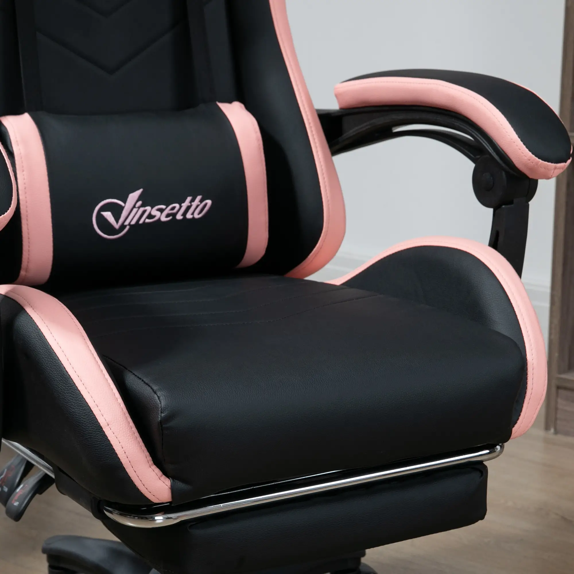 Gaming Chair, PU Leather Office Desk Chair with Footrest, Swivel Wheels, 135° Reclining Back, Black - Image 10