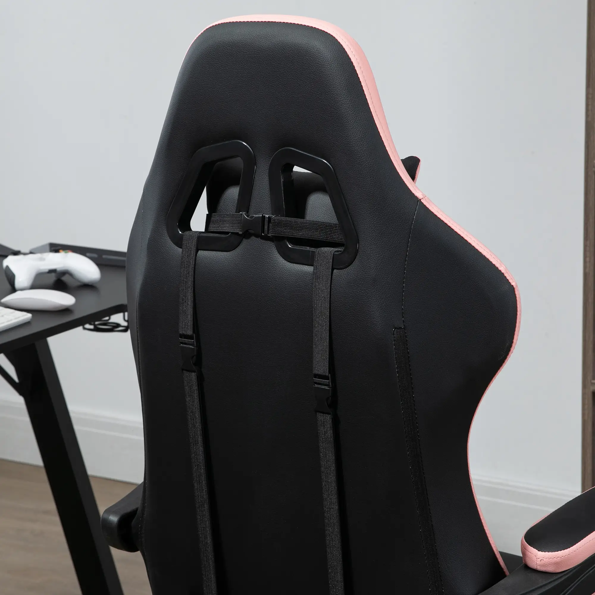 Gaming Chair, PU Leather Office Desk Chair with Footrest, Swivel Wheels, 135° Reclining Back, Black - Image 9