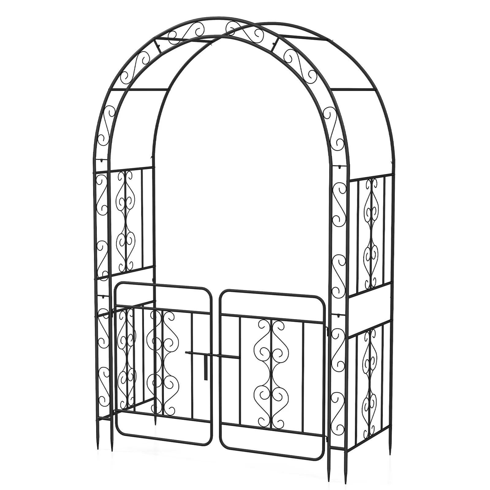 Garden Arbor With Gate, Multiple Side Crossbars, 4 Sharp Ground Stakes, Black - Image 4