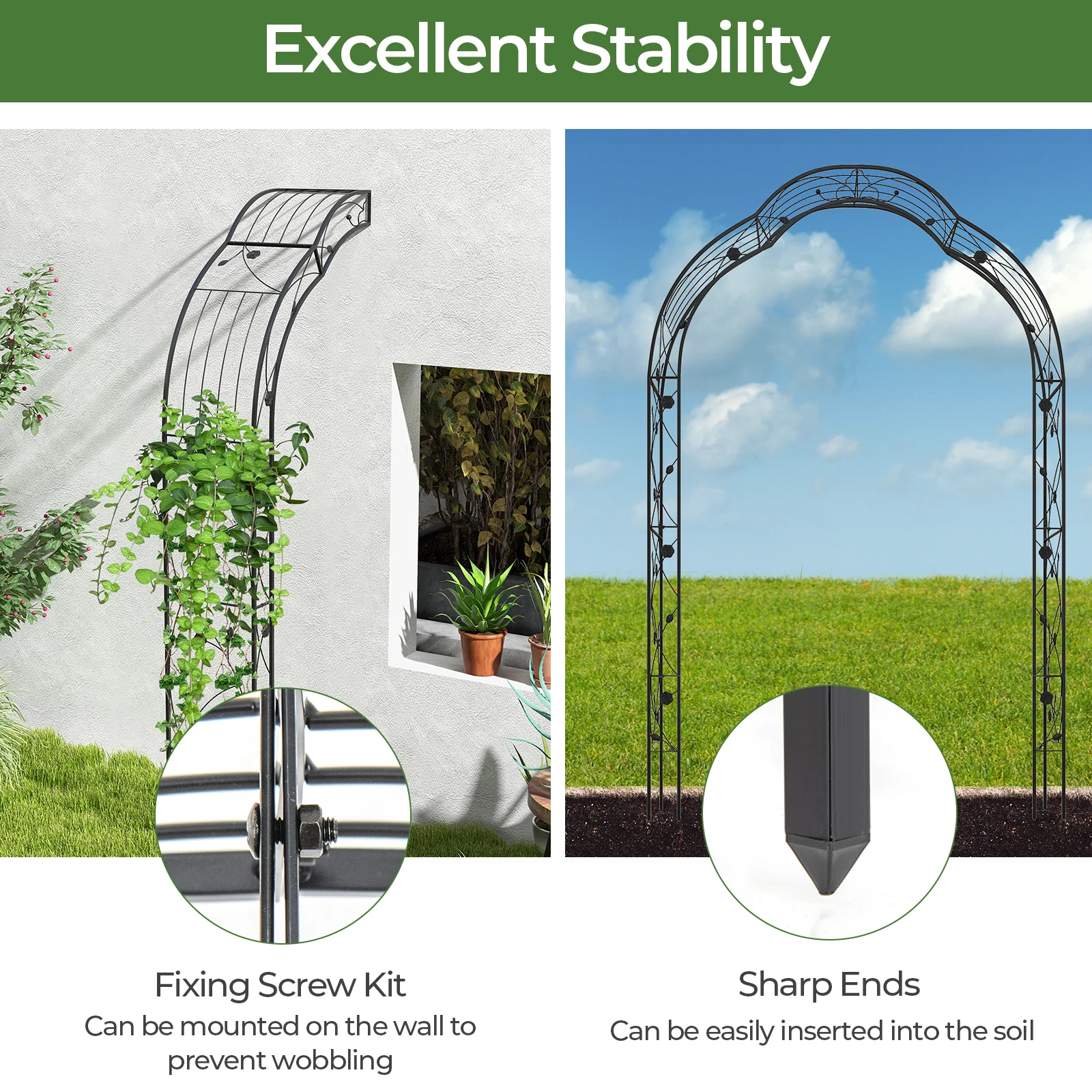 Garden Arch Arbor Trellis For Climbing Plants, Black - Image 10