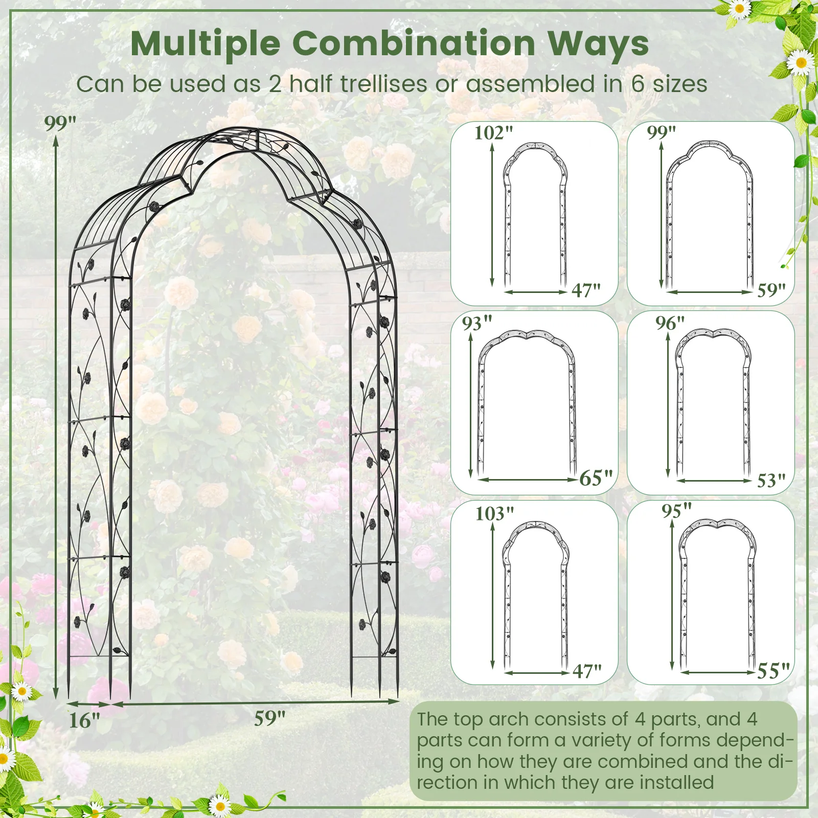 Garden Arch Arbor Trellis For Climbing Plants, Black - Image 6