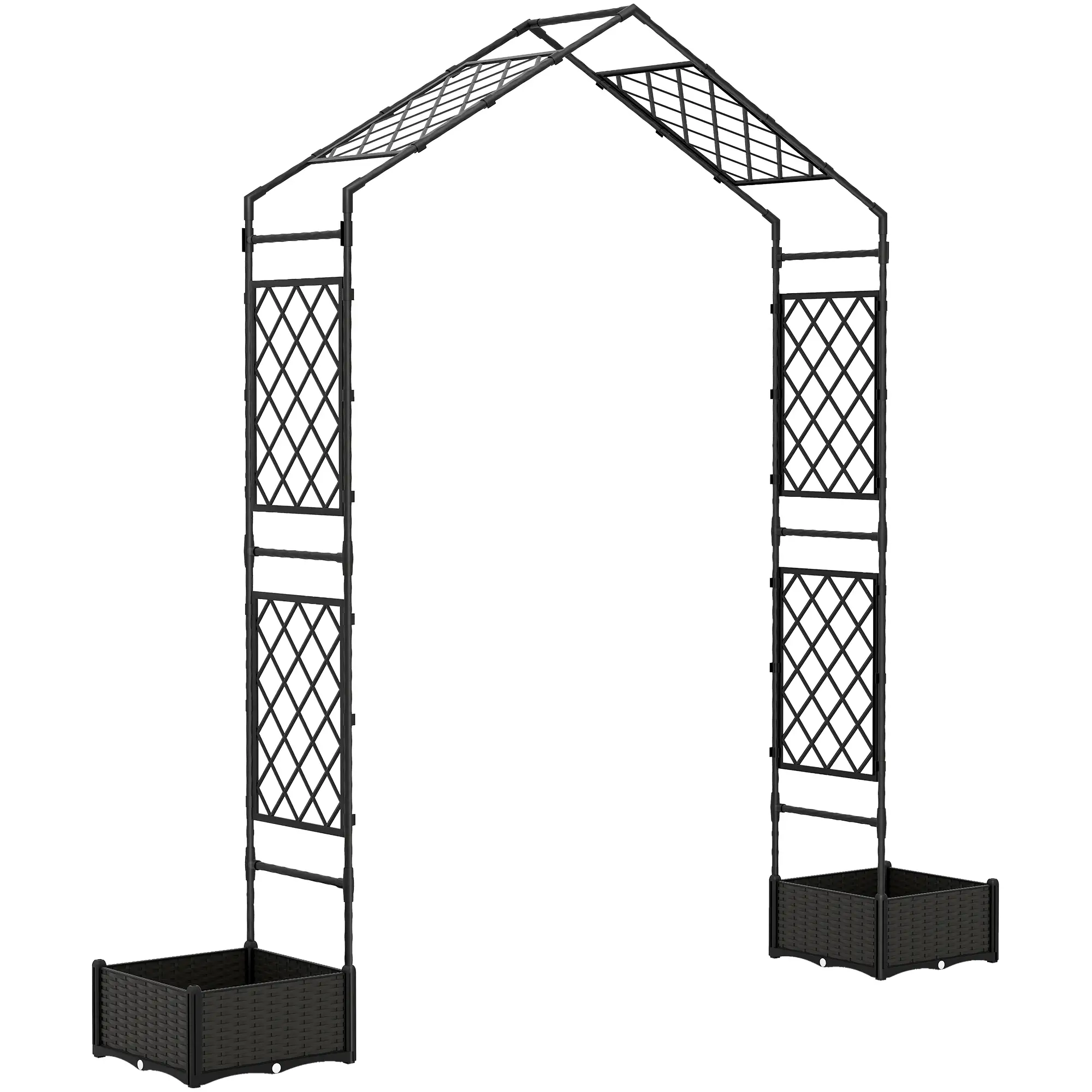Garden Arch Trellis Arbor With 2 Planter Boxes, 90.6" x 15.7" x 88.2", Black