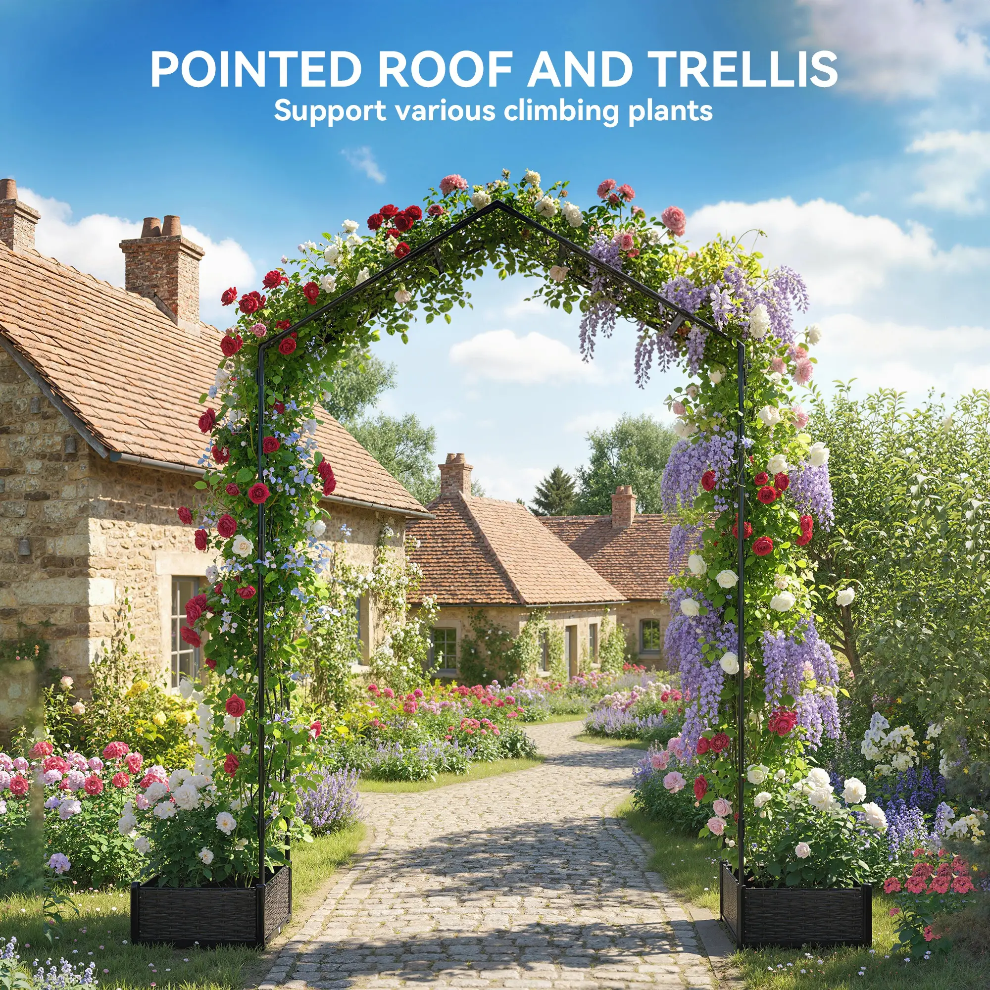 Garden Arch Trellis Arbor With 2 Planter Boxes, 90.6" x 15.7" x 88.2", Black - Image 4