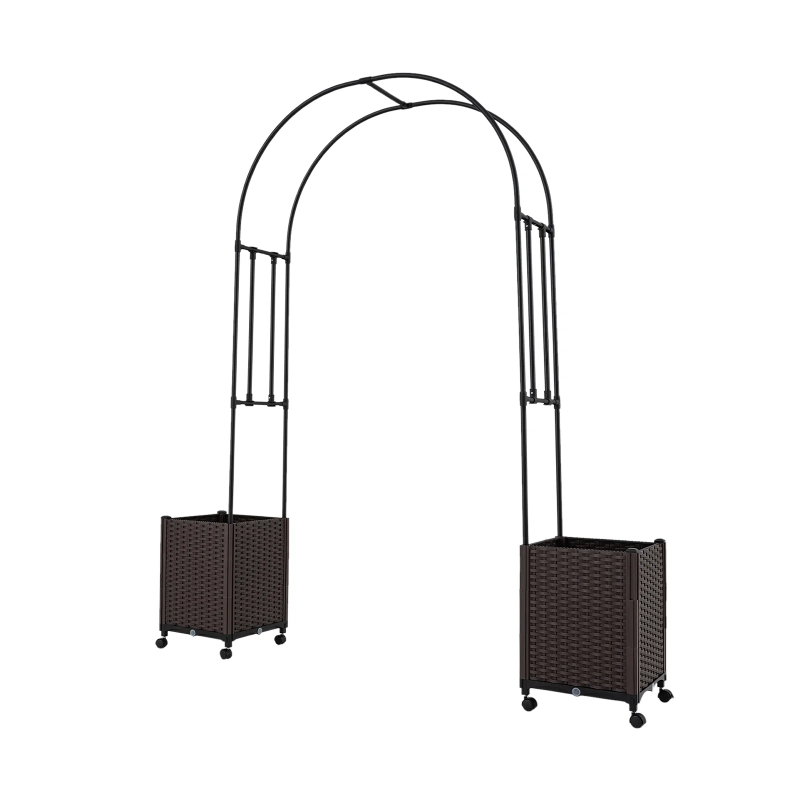 Garden Arch Trellis With 2 Self-Watering Planter Boxes, Black - Image 4