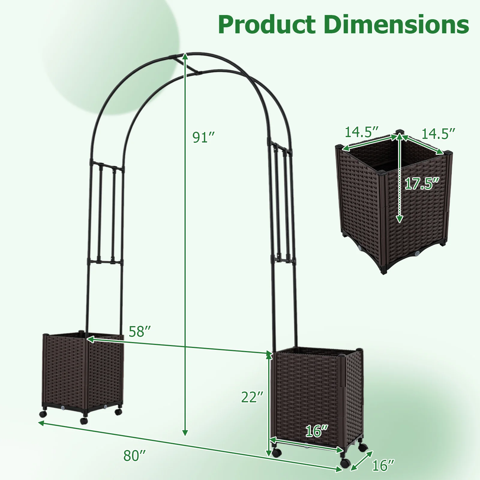 Garden Arch Trellis With 2 Self-Watering Planter Boxes, Black - Image 5