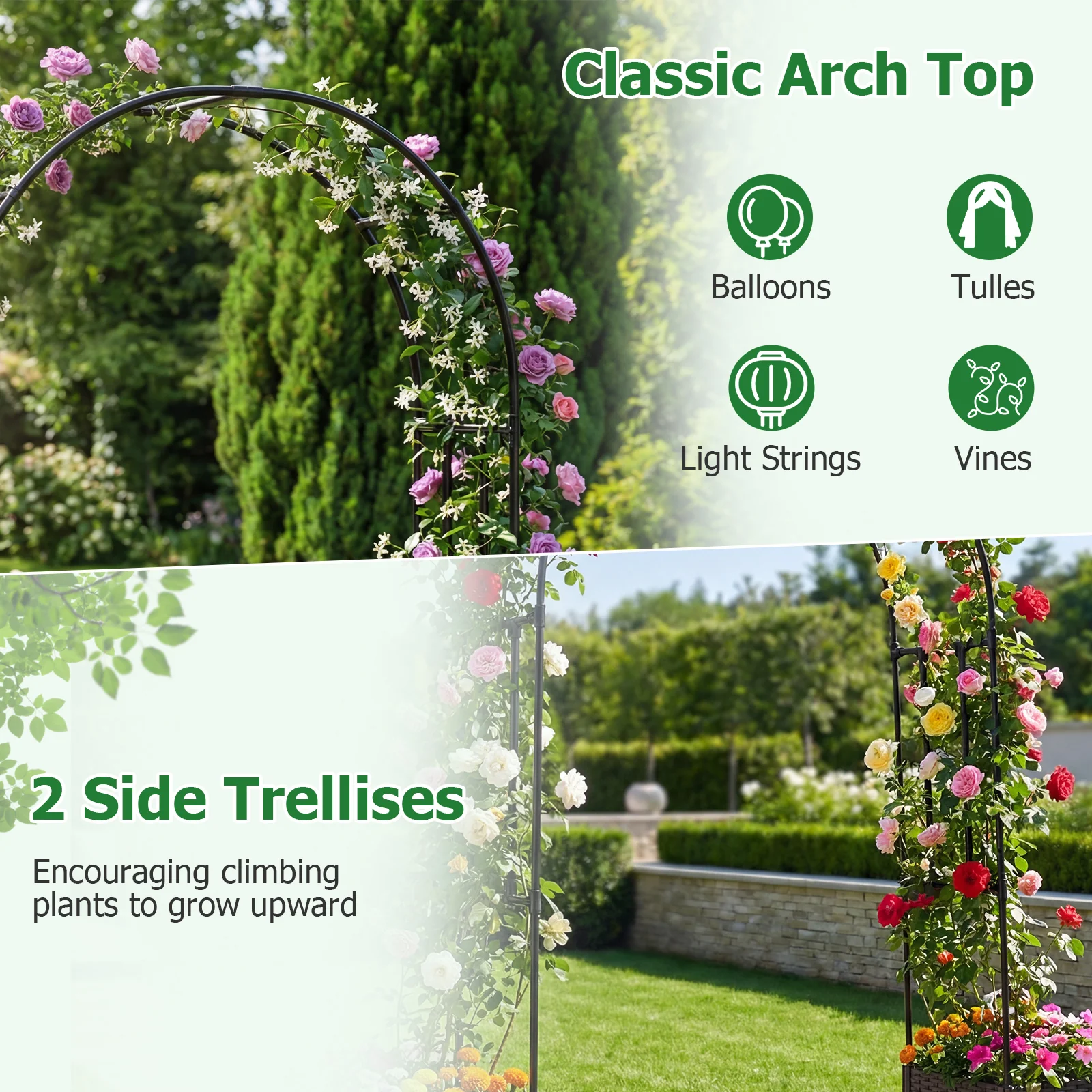 Garden Arch Trellis With 2 Self-Watering Planter Boxes, Black - Image 9
