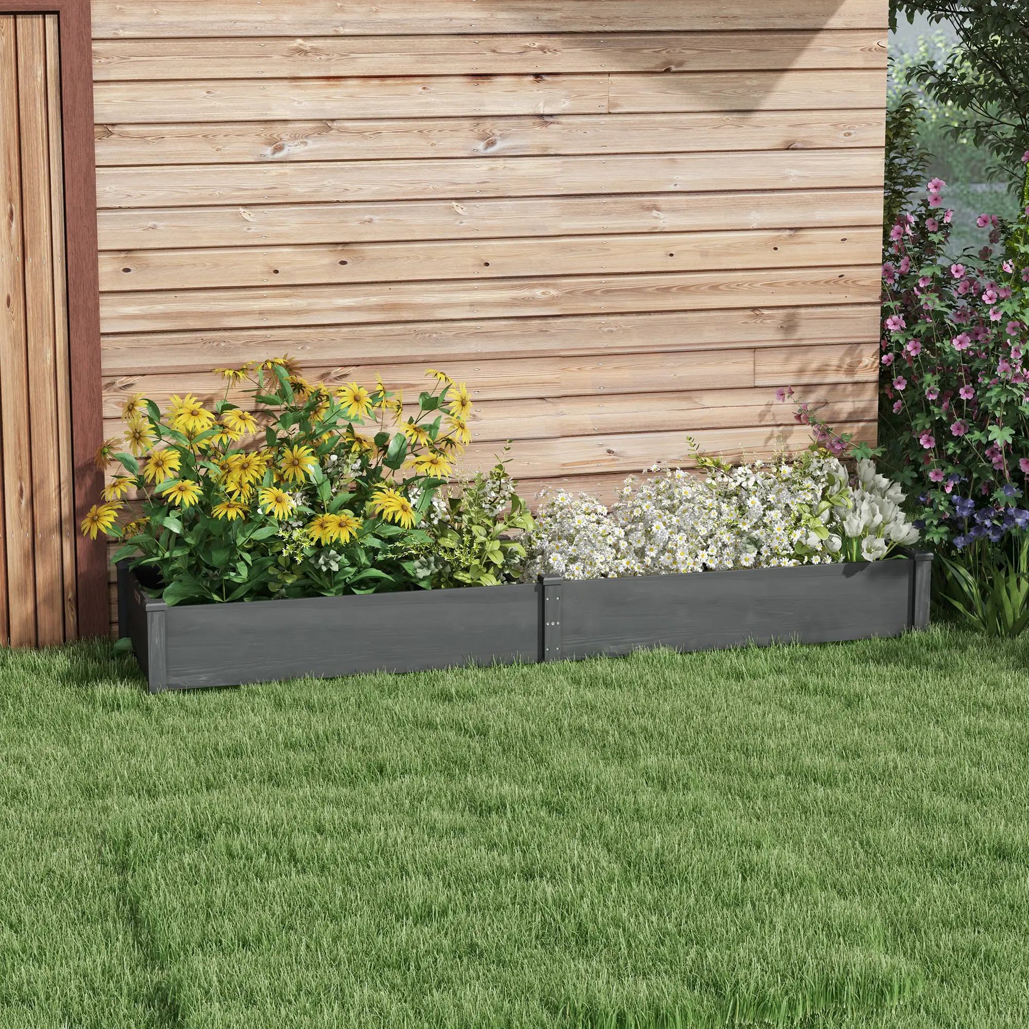 Garden Bed, 2 Planter Boxes, Non-Woven Fabric Liner, 96" x 24" x 10", Grey - Image 2
