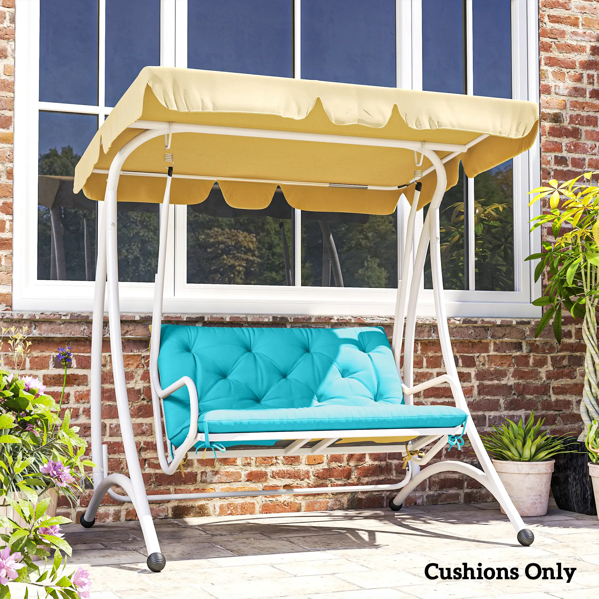 Garden Bench Cushion with Backrest, 2 Seater Thick Pad, Turquoise - Image 10