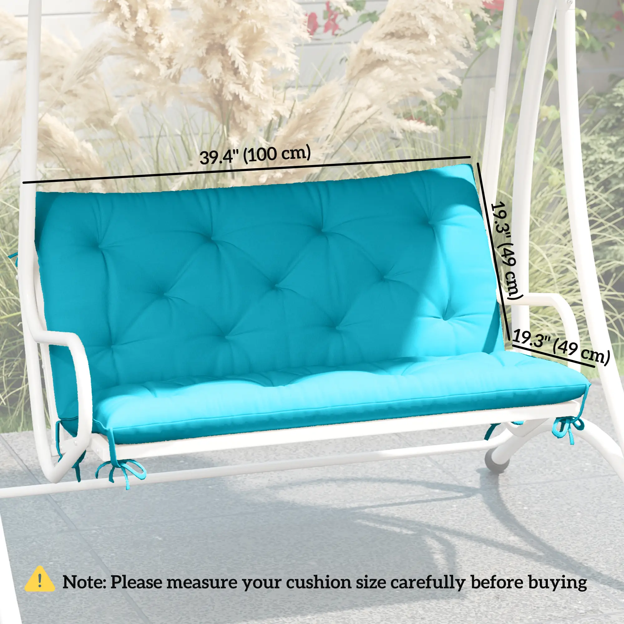 Garden Bench Cushion with Backrest, 2 Seater Thick Pad, Turquoise - Image 3