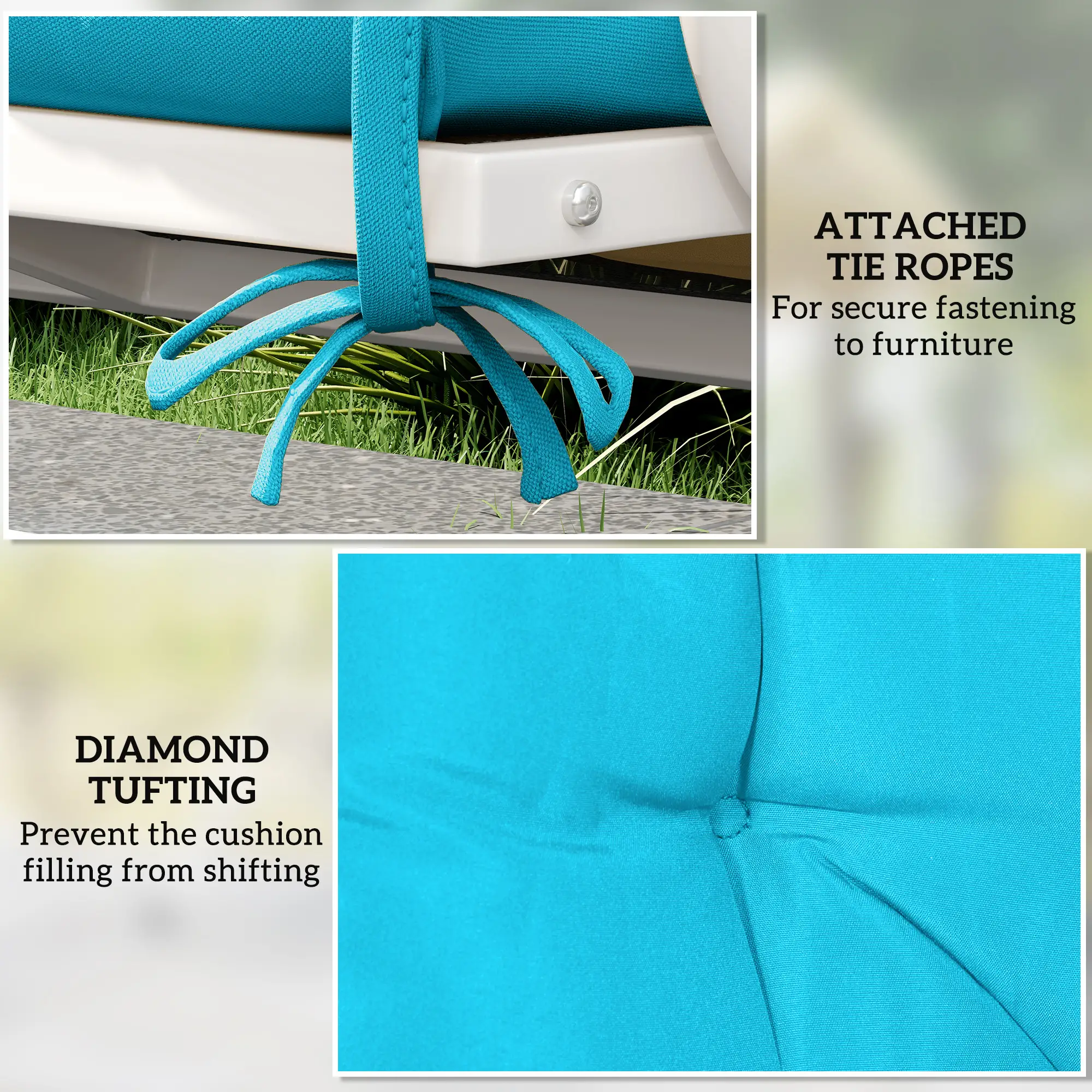 Garden Bench Cushion with Backrest, 2 Seater Thick Pad, Turquoise - Image 6