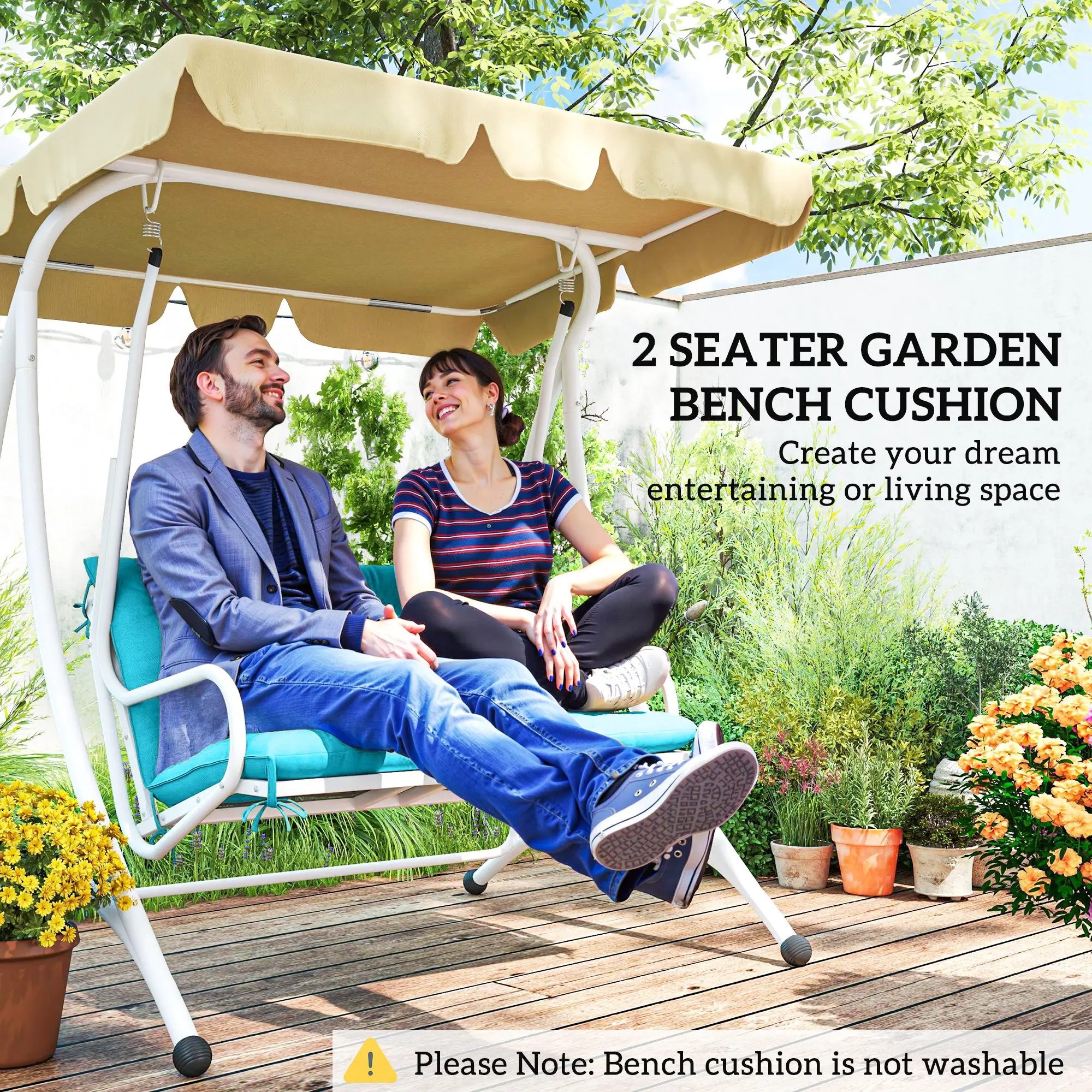 Garden Bench Cushion with Backrest, 2 Seater Thick Pad, Turquoise - Image 7