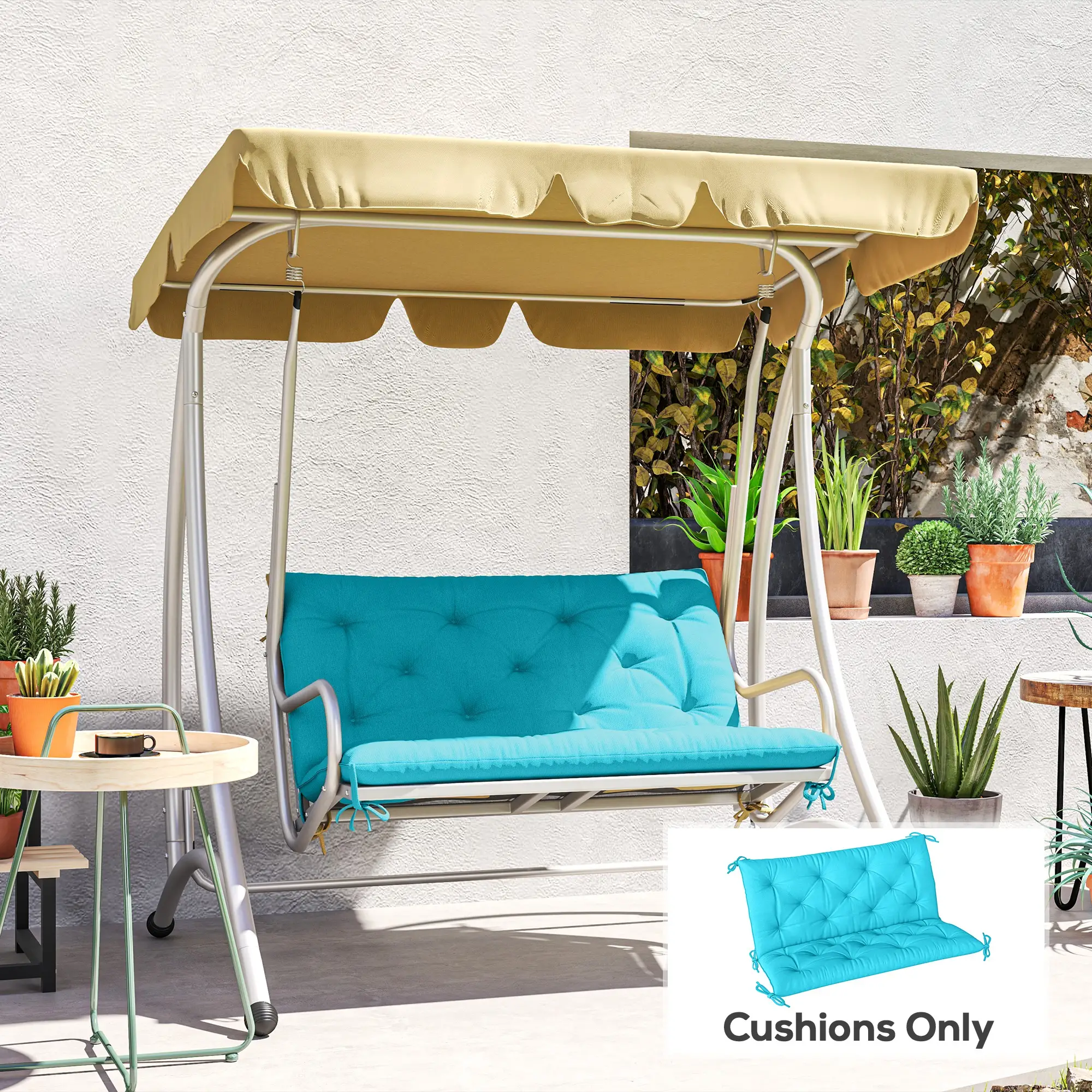 Garden Bench Cushion with Backrest, 2 Seater Thick Pad, Turquoise - Image 8