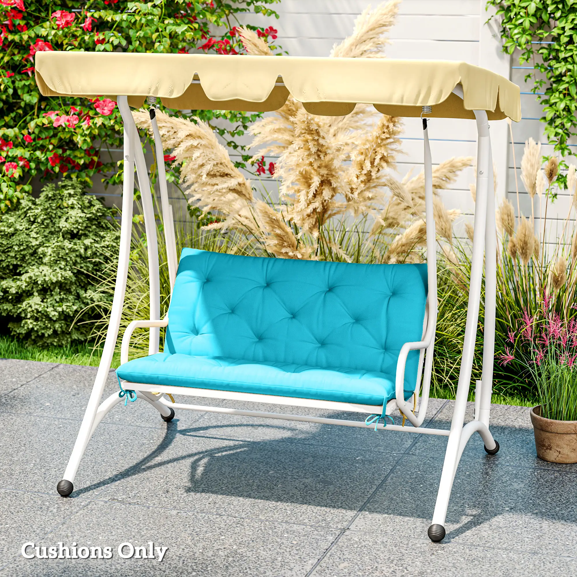 Garden Bench Cushion with Backrest, 2 Seater Thick Pad, Turquoise - Image 9