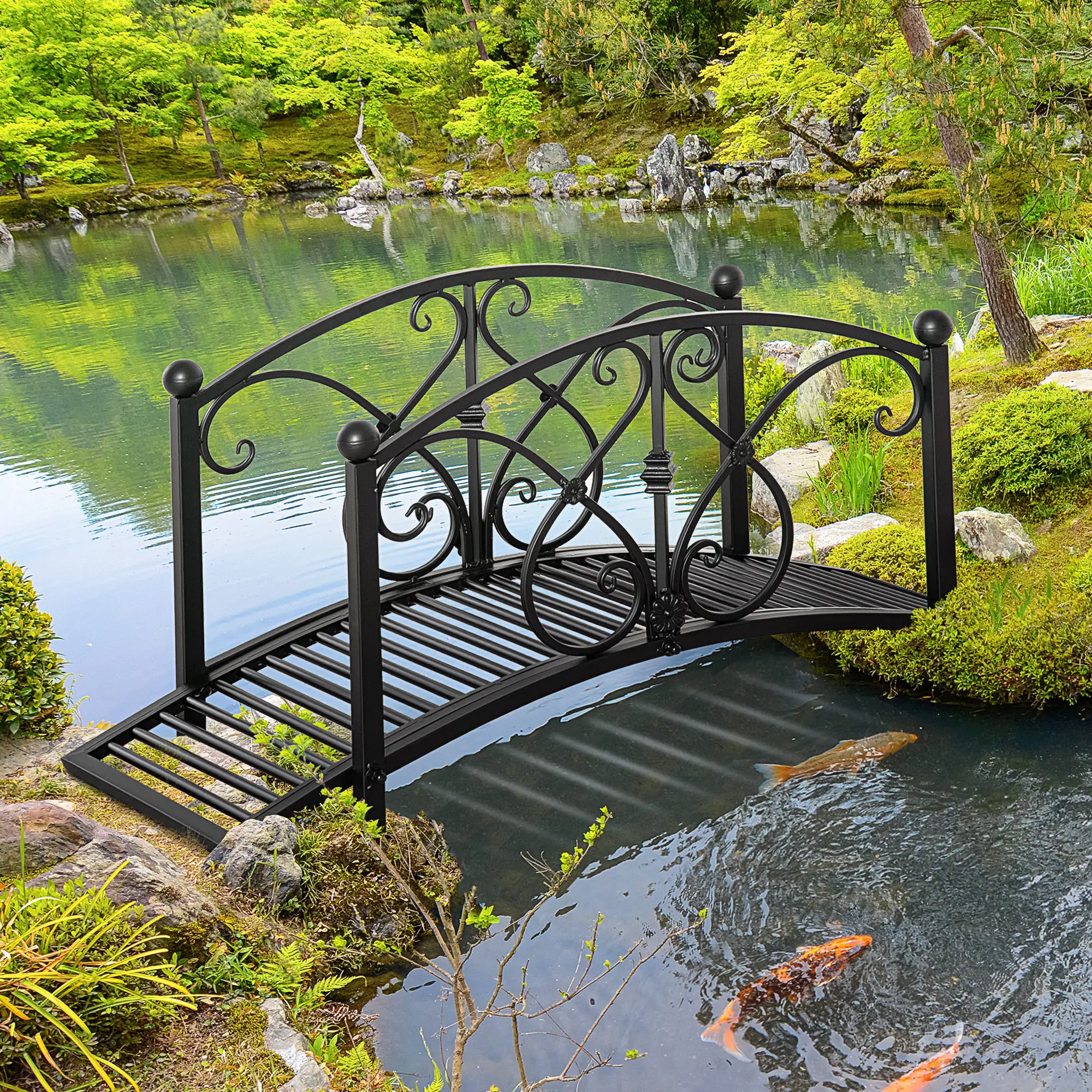 Garden Bridge 3.3FT, Decorative Backyard Pond Bridge, Black - Image 2