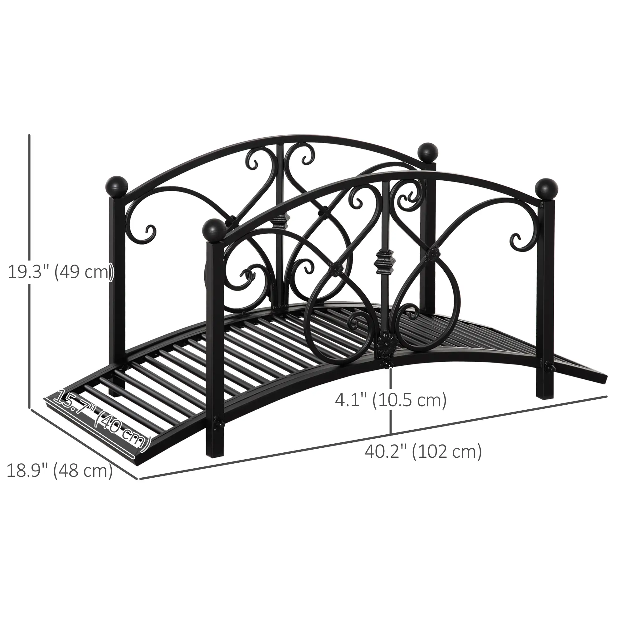 Garden Bridge 3.3FT, Decorative Backyard Pond Bridge, Black - Image 3