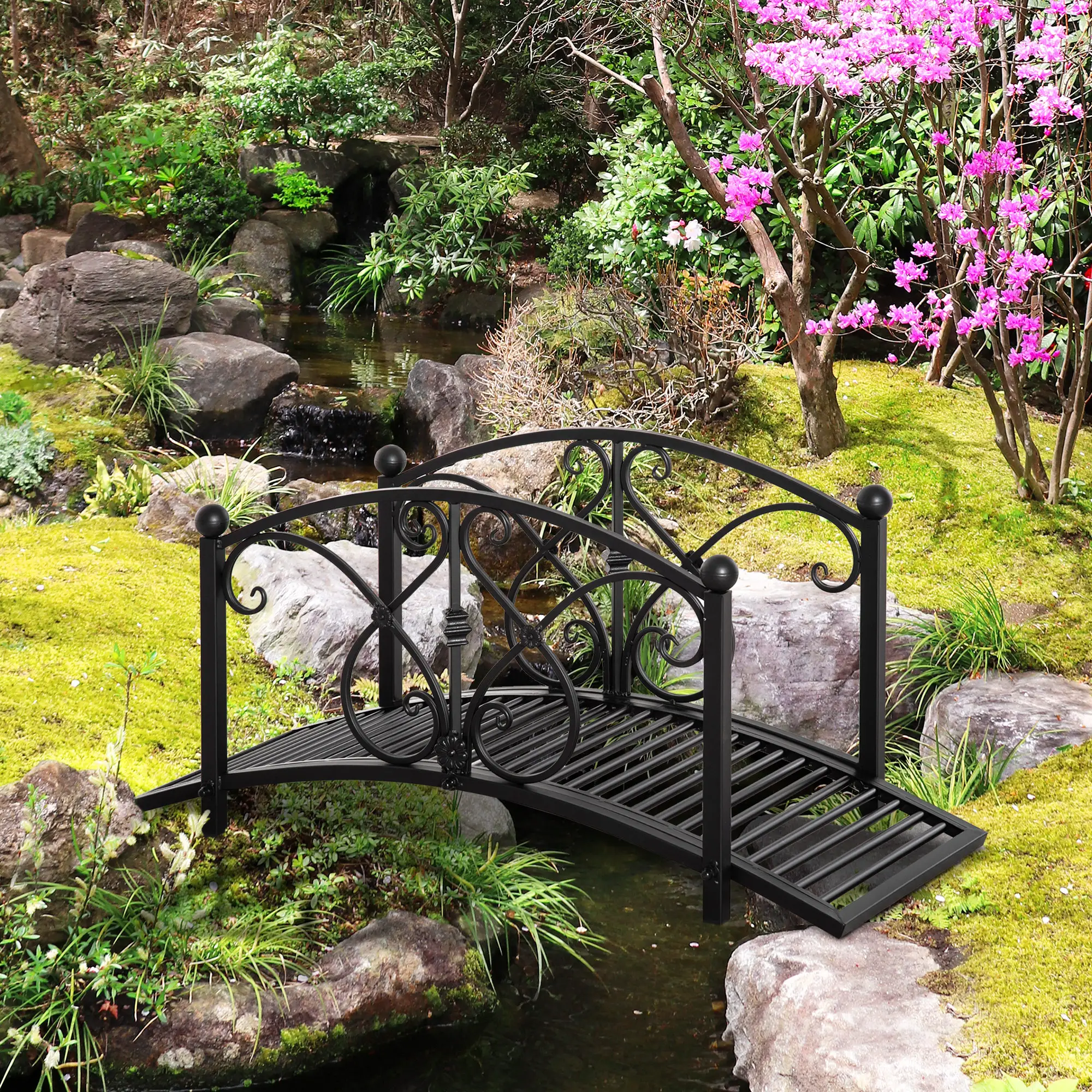 Garden Bridge 3.3FT, Decorative Backyard Pond Bridge, Black - Image 6